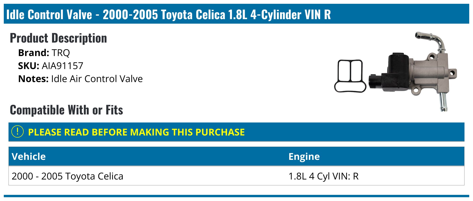Idle Control Valve TQ Idle Ai Contol Valve Fits 2000-2005 Toyota