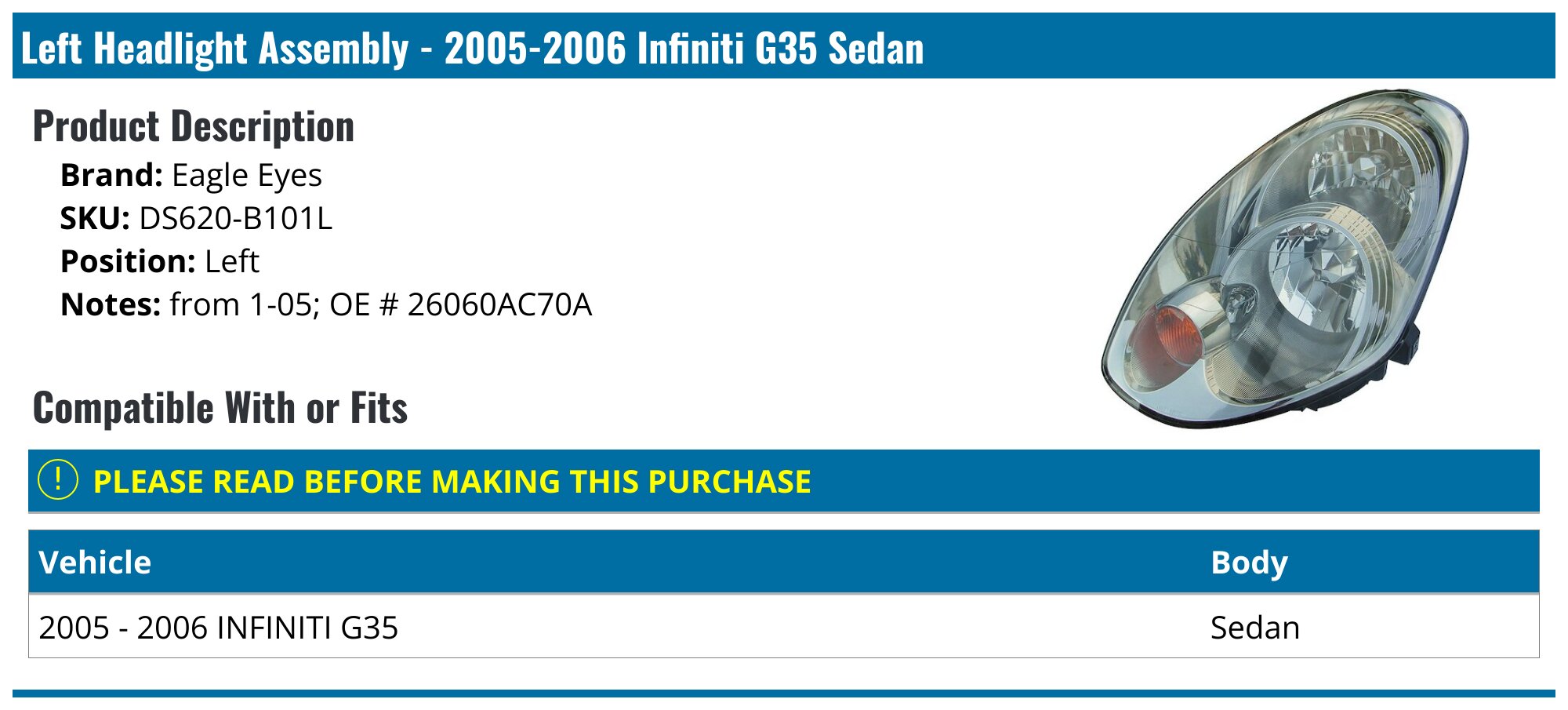 Pair Of Clear Front Headlight Lens Covers For Infiniti G37 G35 G25 Sedan (2010-2013) & Q40 Sedan (2015)