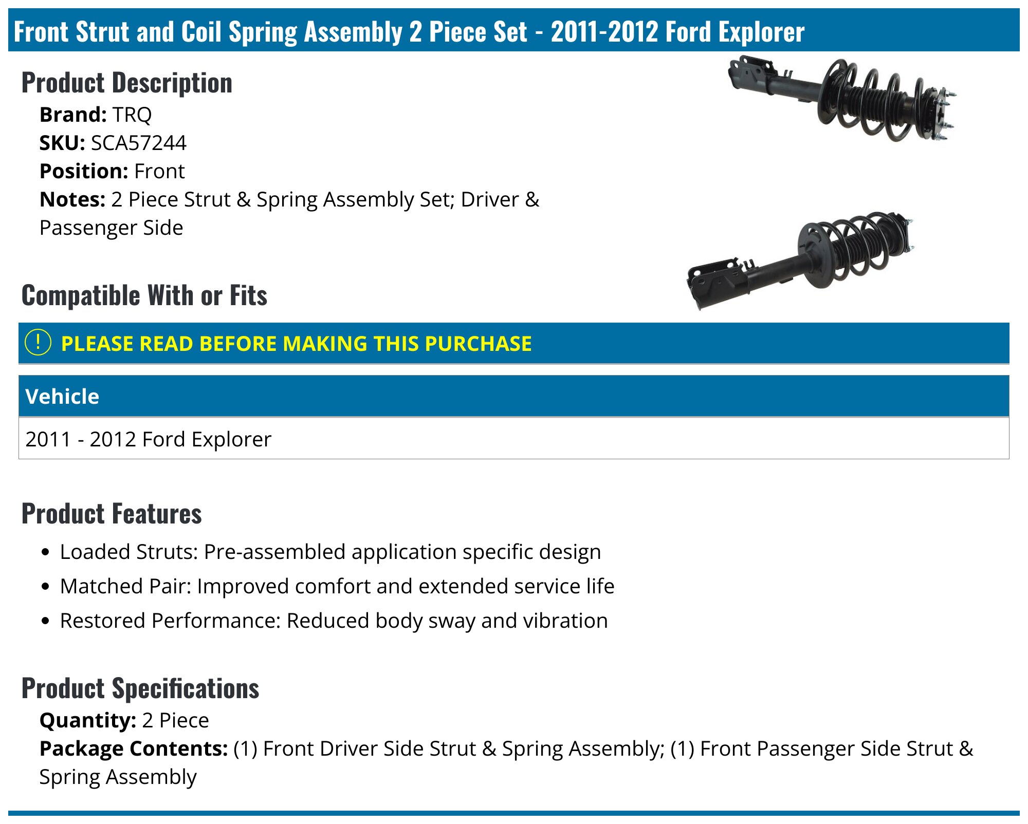 Ford Explorer Strut Assembly Front Strut Assembly With Coil Spring