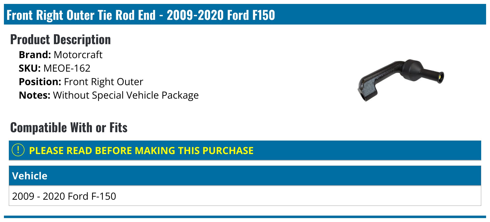 Front Tie Rod End Set - Compatible with 2009 - 2017 Ford F-150 2010