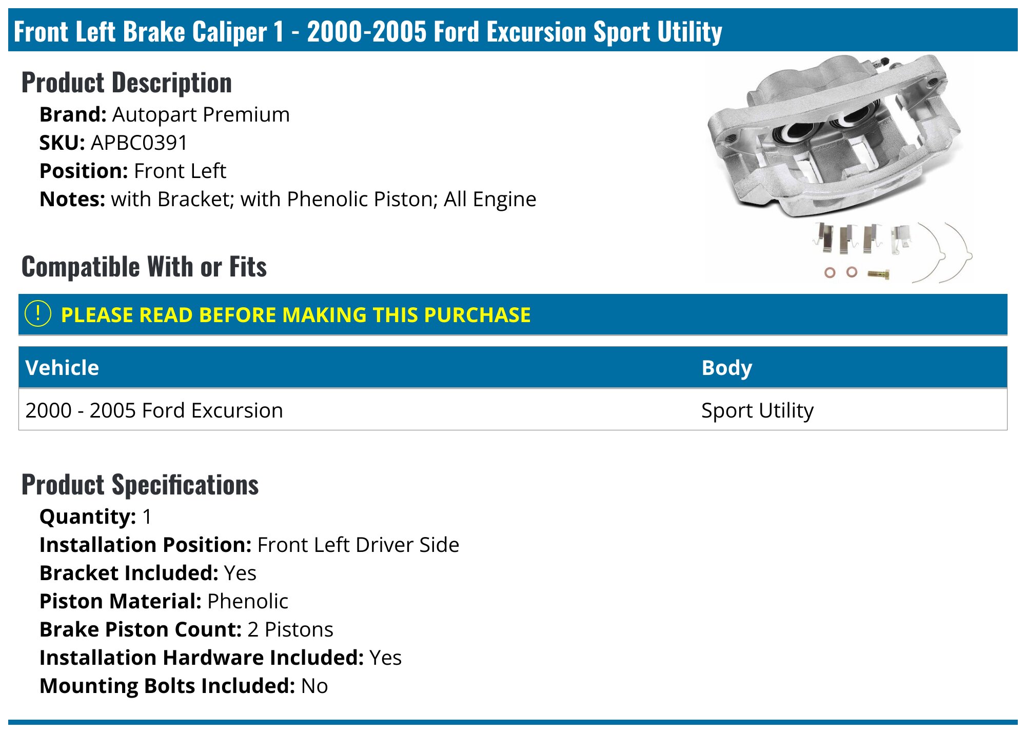 Excursion Brake Components Rear Right Brake Caliper For Ford F-250 F-350 Super Duty & Excursion 2000-2004 - Detroit Axle Ford F-250 F-350 Rear Right Brake Caliper With Bracket