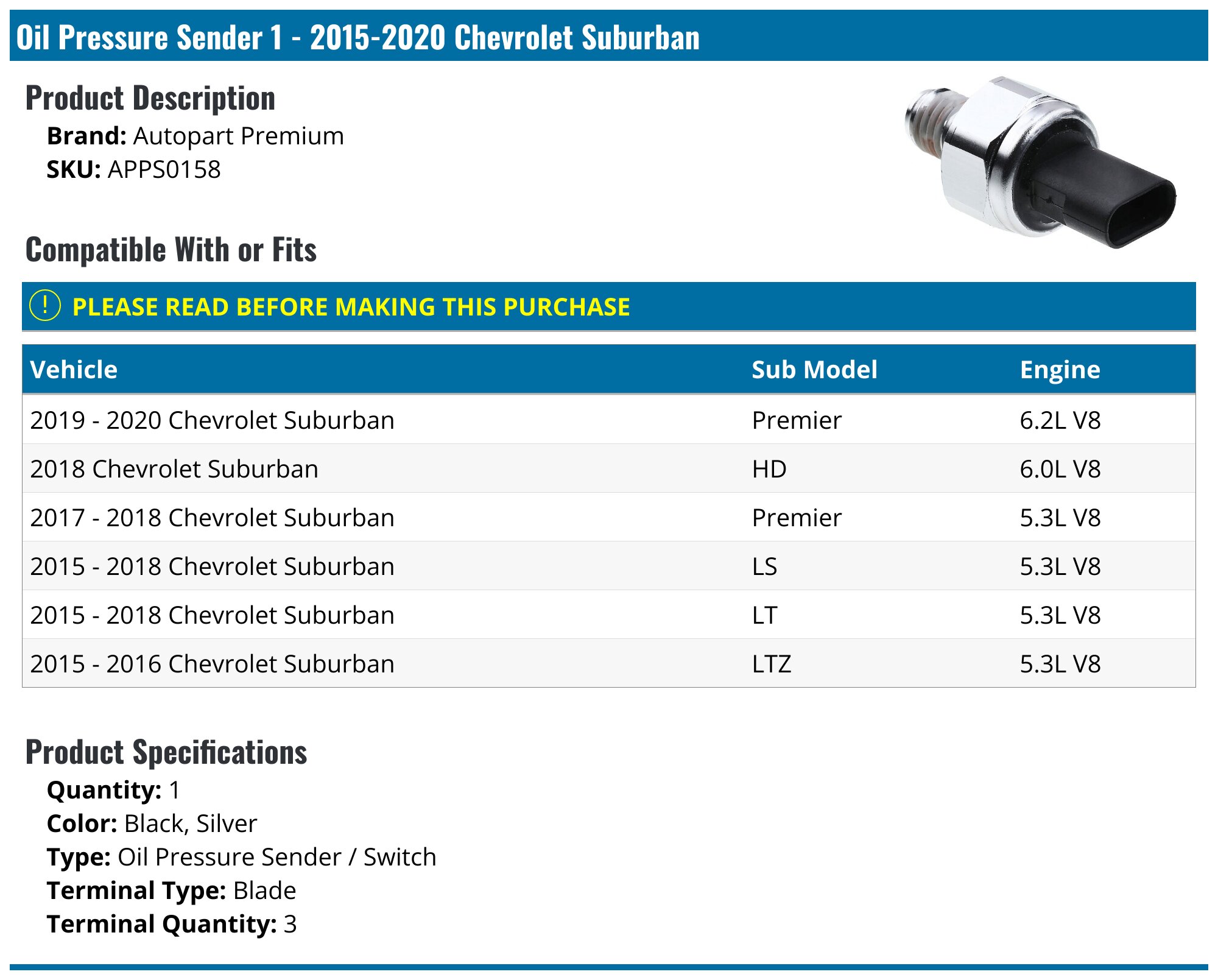 2015 Chevy Suburban Oil Typenull