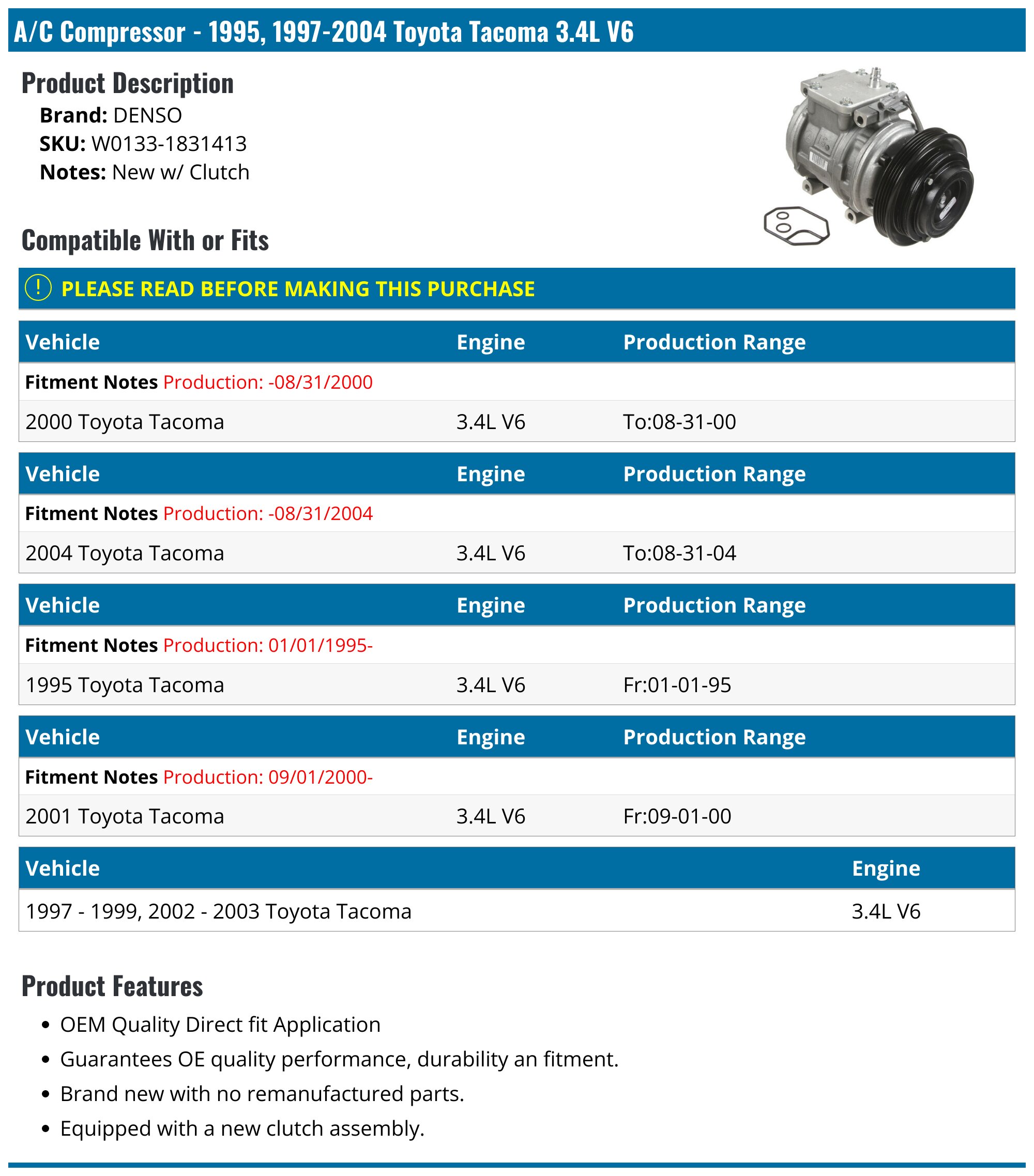 A/C Compressors & Clutches for 2003 Toyota Tacoma for sale A/C Compressors & Clutches for 2003 Toyota Tacoma for sale