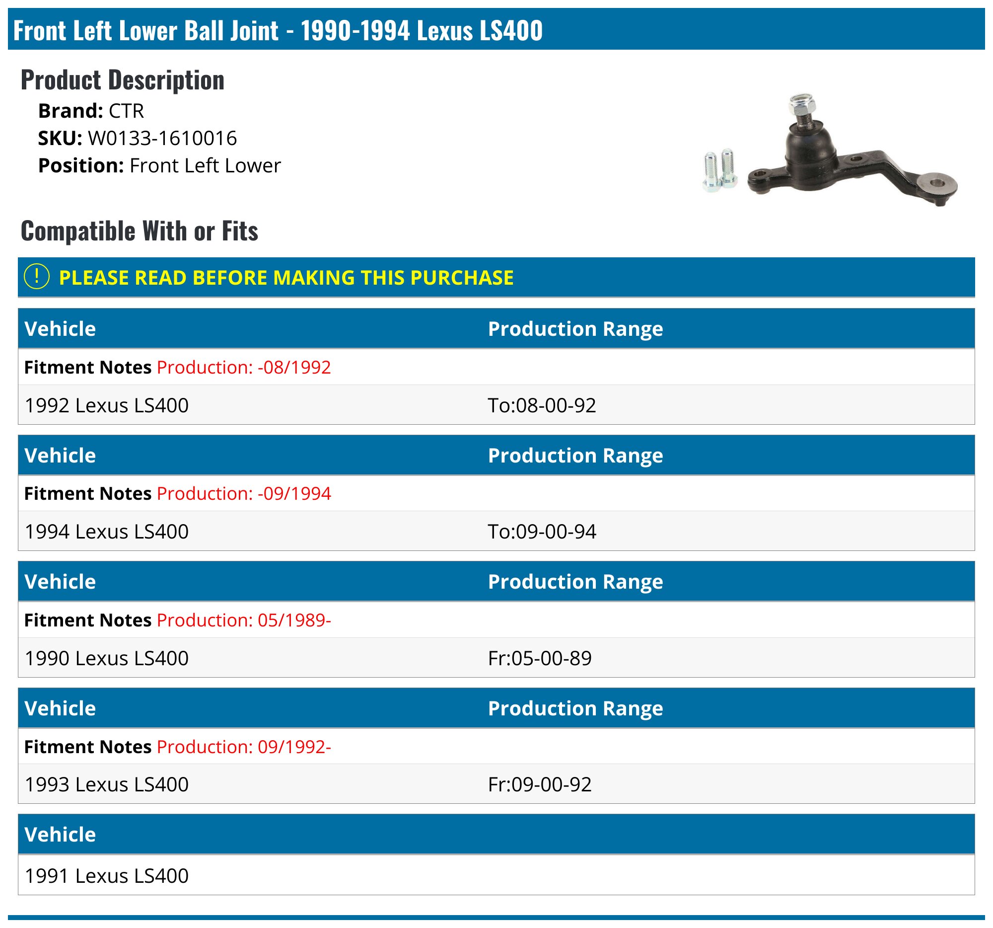 Front Lower Ball Joint Set 2 Piece - 1995-1997 Lexus LS400 - DIY Solutions 7554-07367064