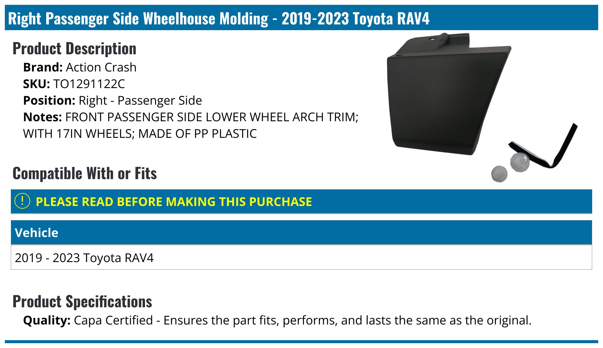 2019-2025 Toyota RAV4 Wheelhouse Molding - Action Crash TO1291122C ...