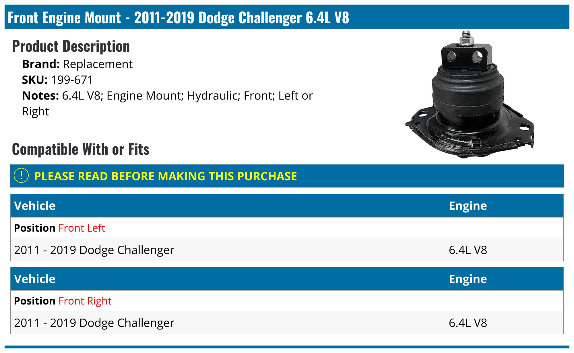 For Dodge Challenger Chrysler 300 Trans Motor Mount Set 3PCS