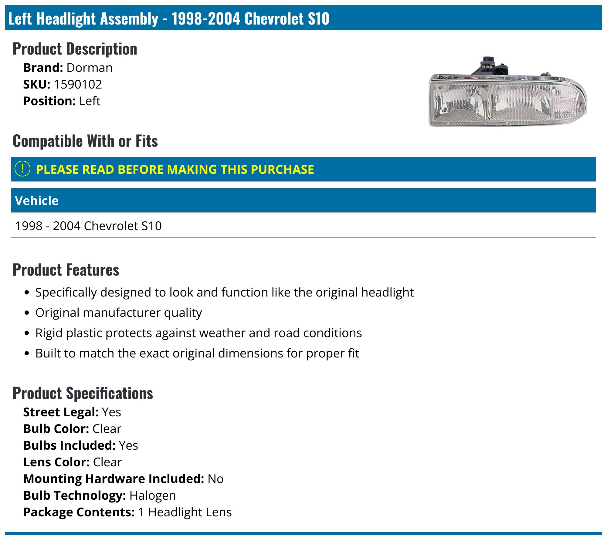 Aazon.co: DEPO 332-1164L-PCU Replaceent Driver Side Headlight