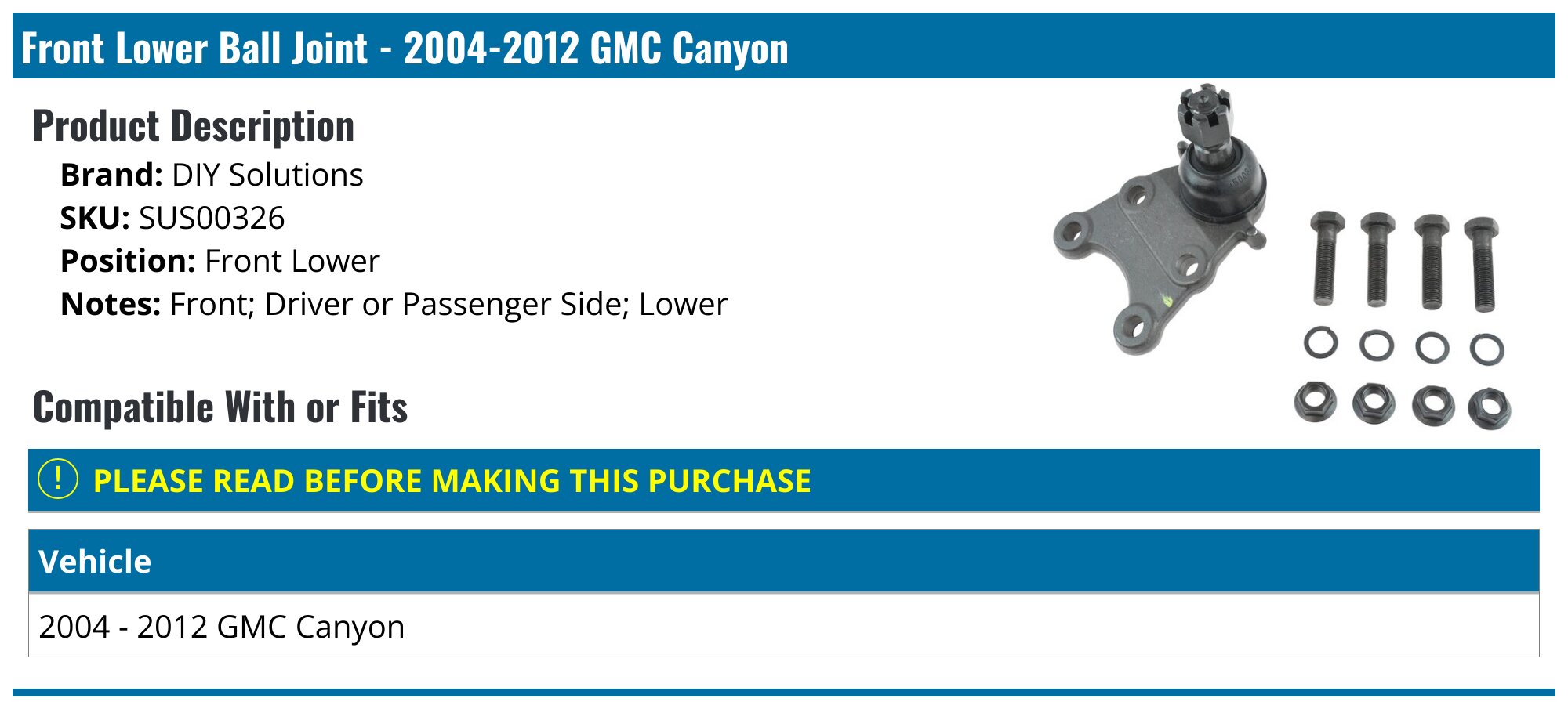 BOXI 4-Piece Front Upper & Lower Ball Joint Kit For 2004-2012 Chevy Colorado & GMC Canyon (Torsion Bar Only)