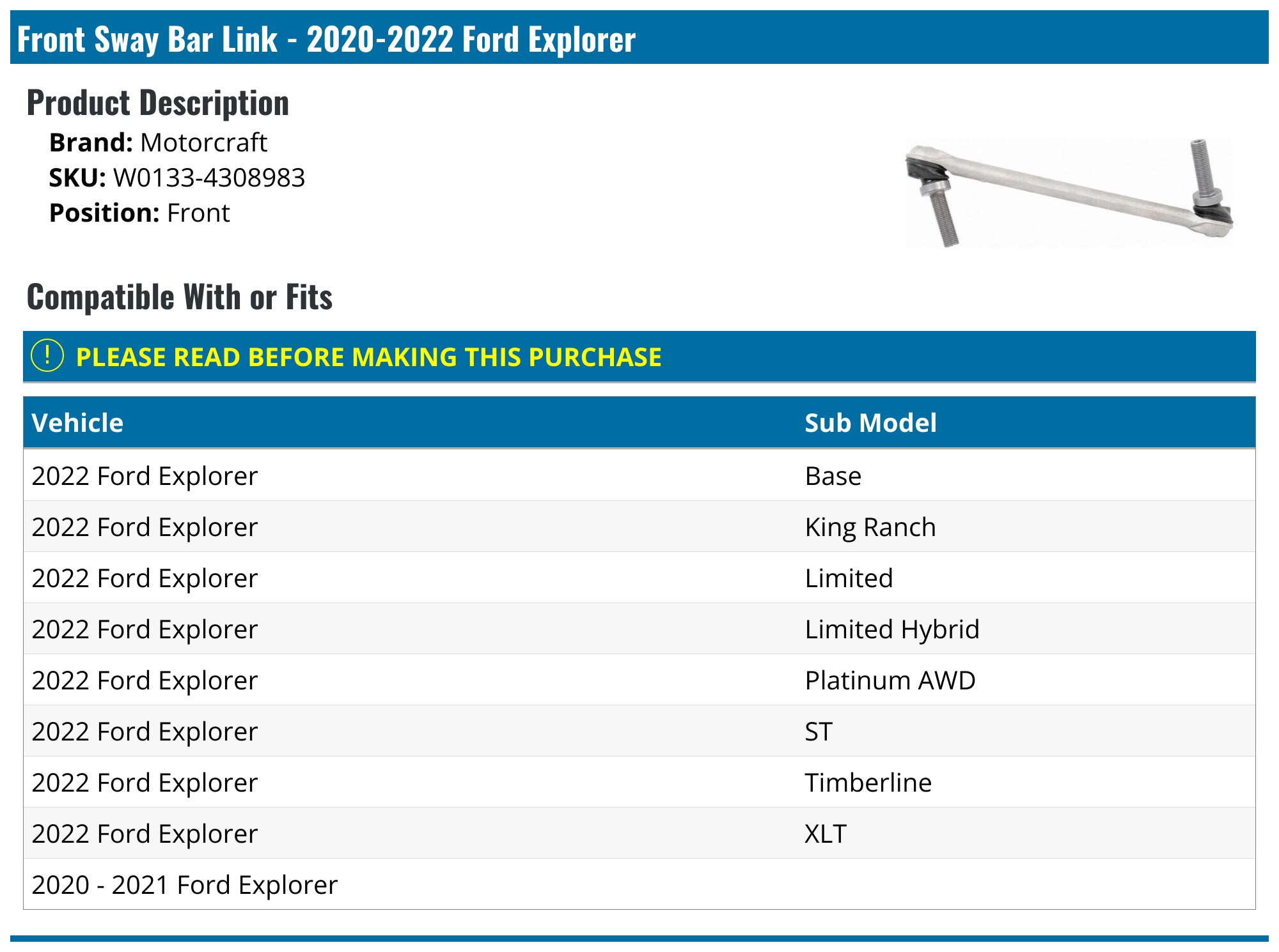 Ford Explorer Sway Bar Frame Bushings
