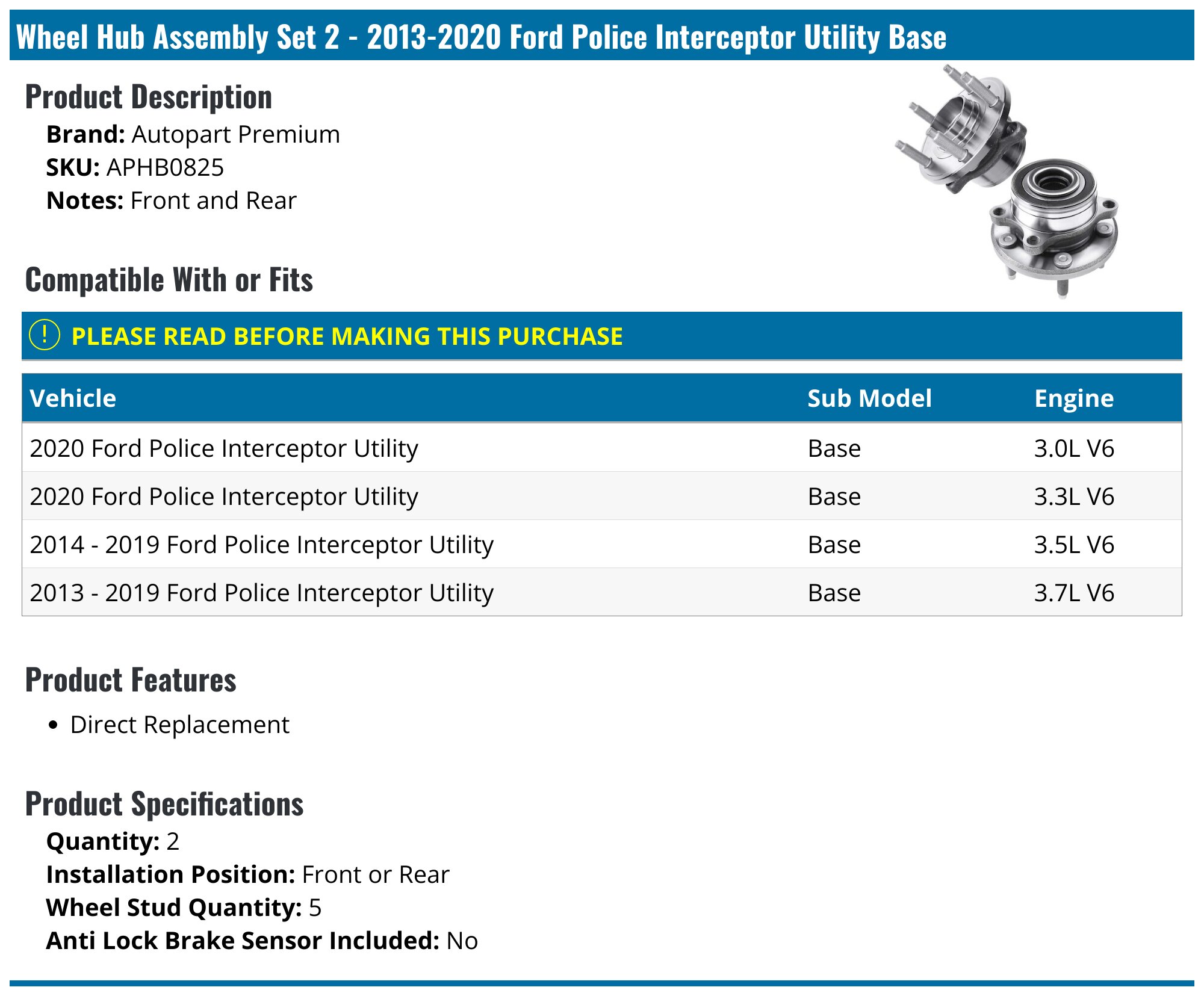 MOOG (2) Rear 512460 Wheel Bearing for Explorer Police Interceptor Utility T4