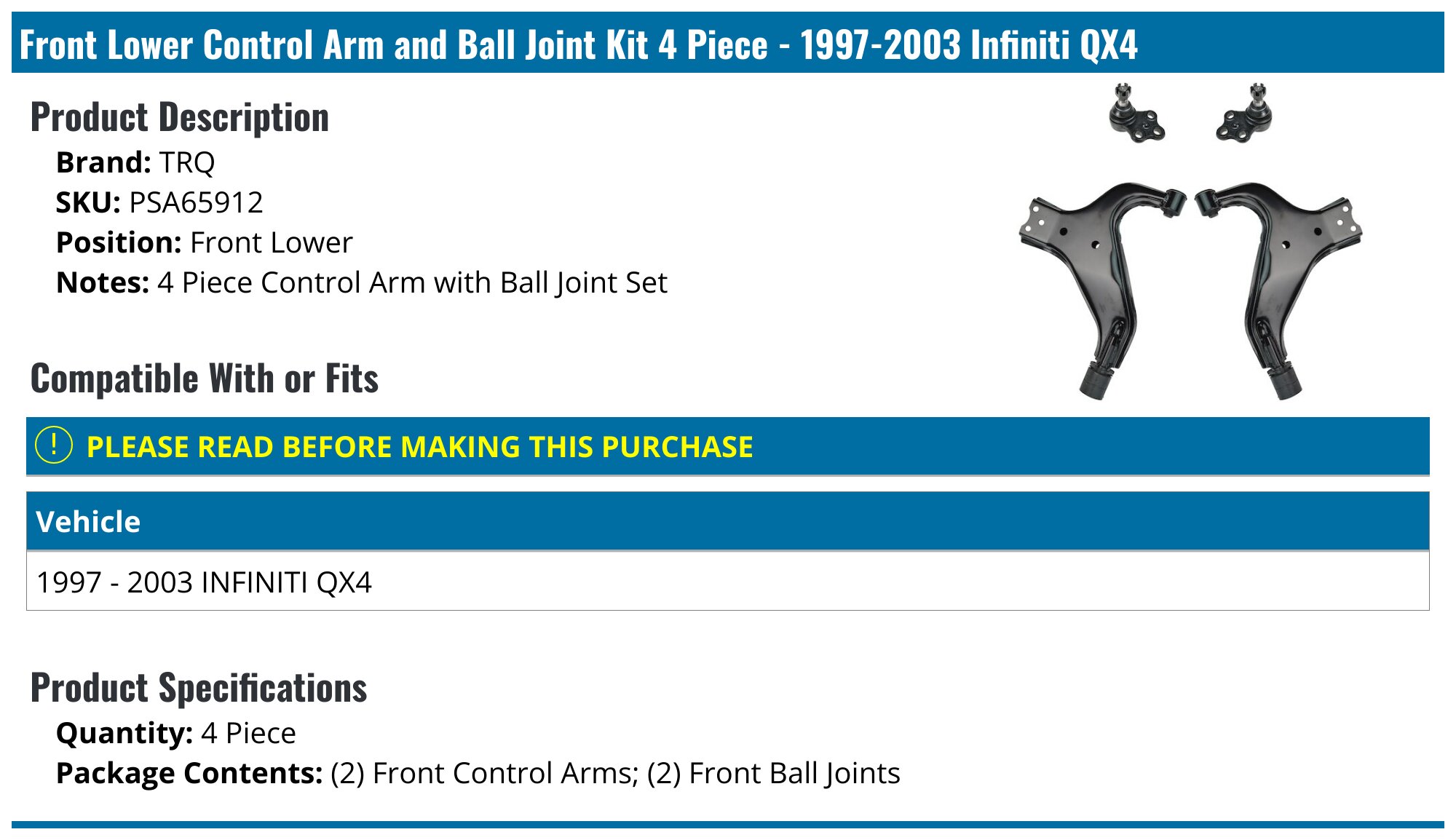 Rear Trailing Control Arm Set for Nissan Pathfinder Qx4 97-04 Infiniti