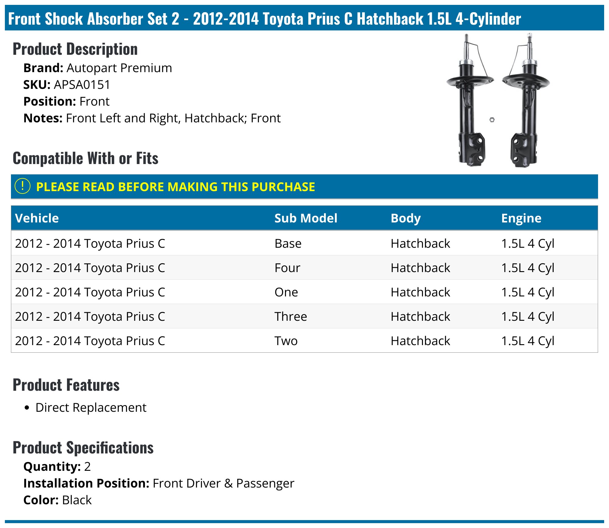 Detroit Axle - Front Struts for Toyota 2010 2011 2012 2013