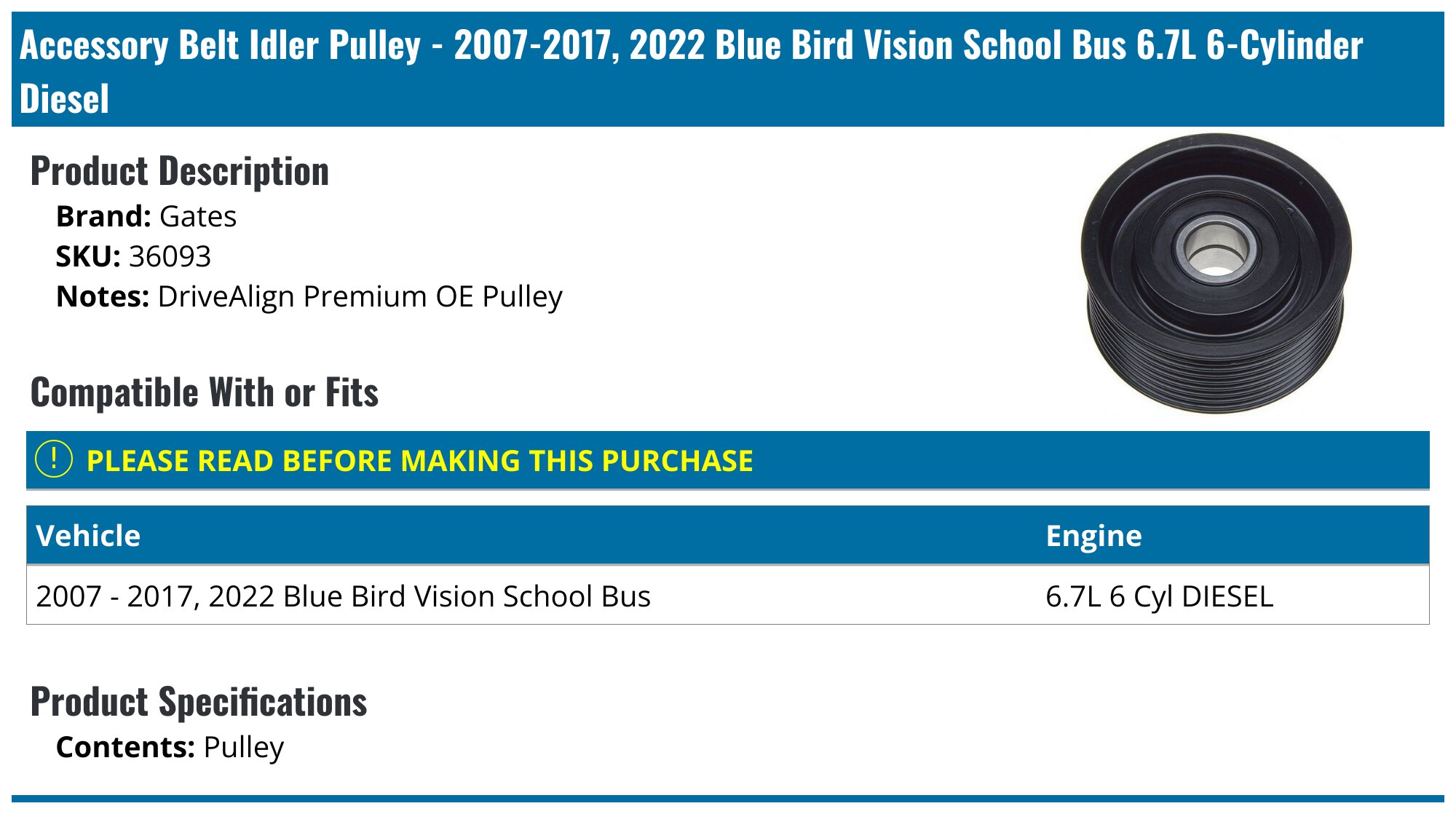 20072020, 2022, 2024 Blue Bird Vision School Bus Accessory Belt