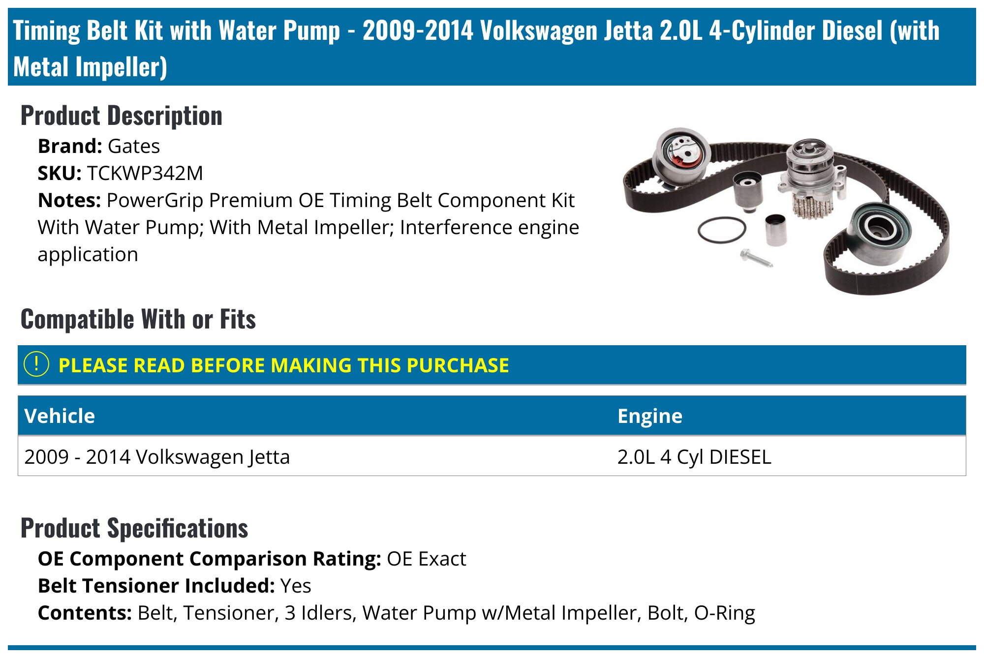 Gates PowerGrip Timing Belt Kit - TCK342 - O'Reilly Auto Parts