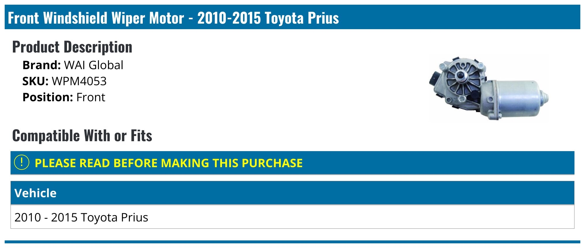 A-Premium Front Windshield Wiper Motor – Fits Chevy, Toyota, Lexus, Subaru, Mitsubishi, Pontiac (2006-2015)
