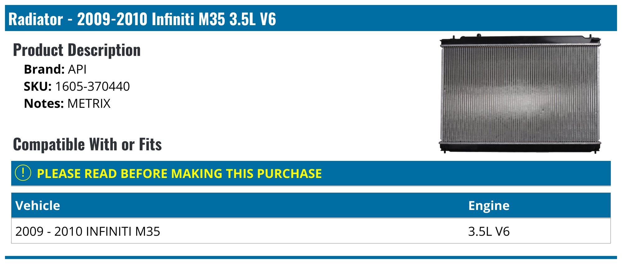 M35 / M45 Direct Fit Aluminum High Performance Radiator