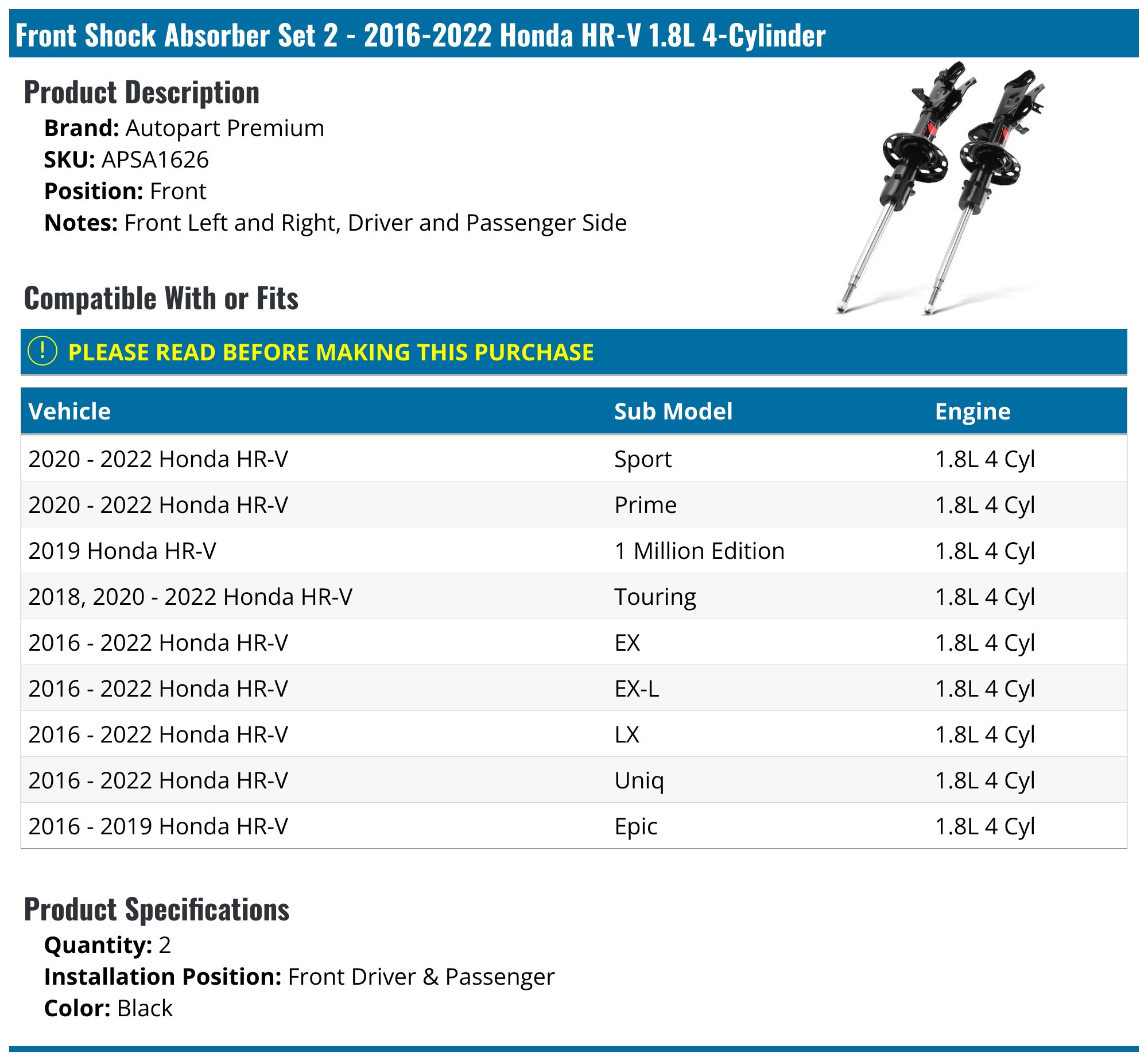 PowerStop Rotor Kit | 2016–2022 Honda HR-V (SC6777)