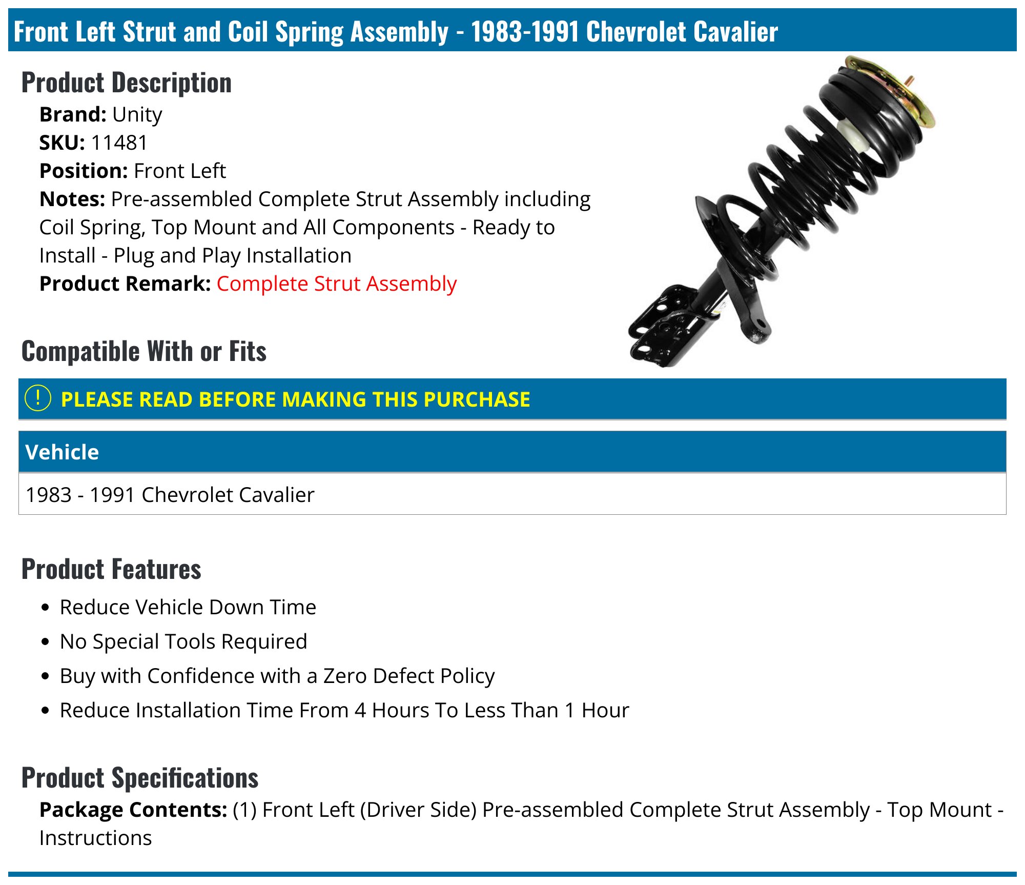 4x For Chevrolet Cavalier 1999-05 Complete Struts Shocks w/ Coil Spring Assembly