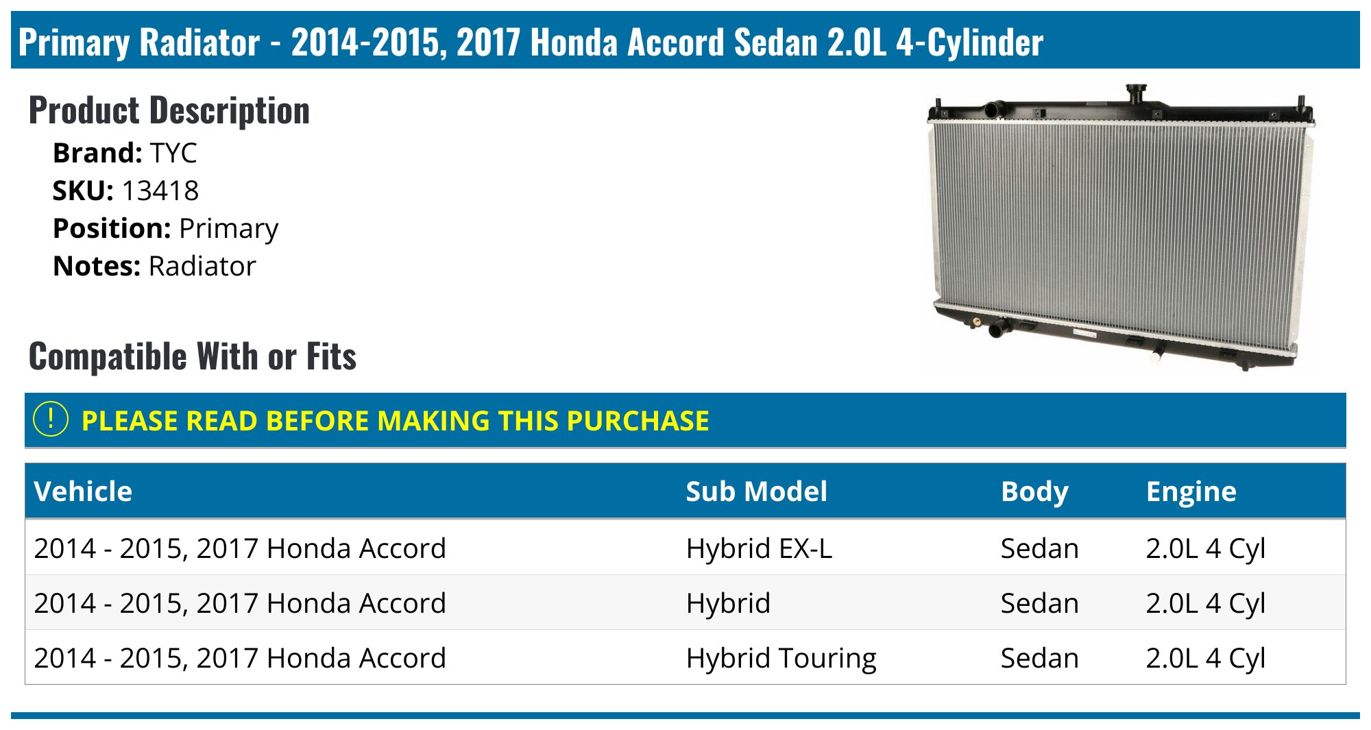 Radiador De Aluminio Para Honda Accord 2013-2017 Y Acura TLX 2015-2020, Motores 2.4L Y 3.5L