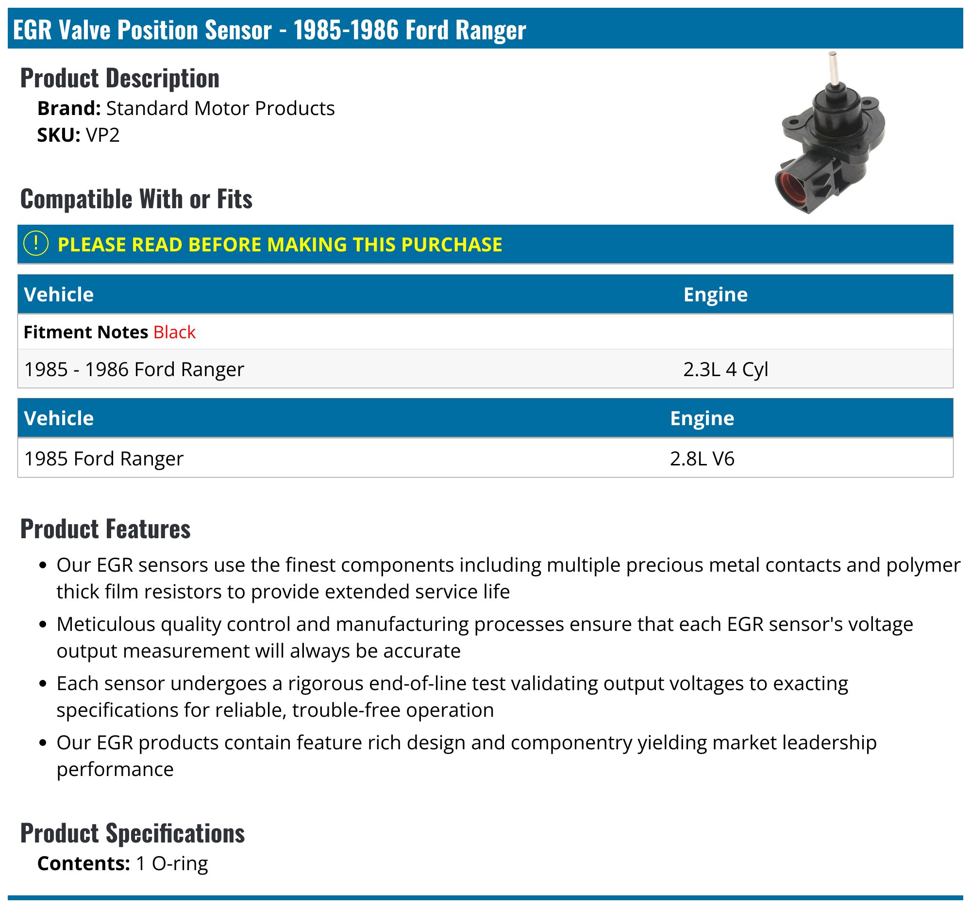 1985-1986 Ford Ranger EGR Valve Position Sensor - Standard Motor ...