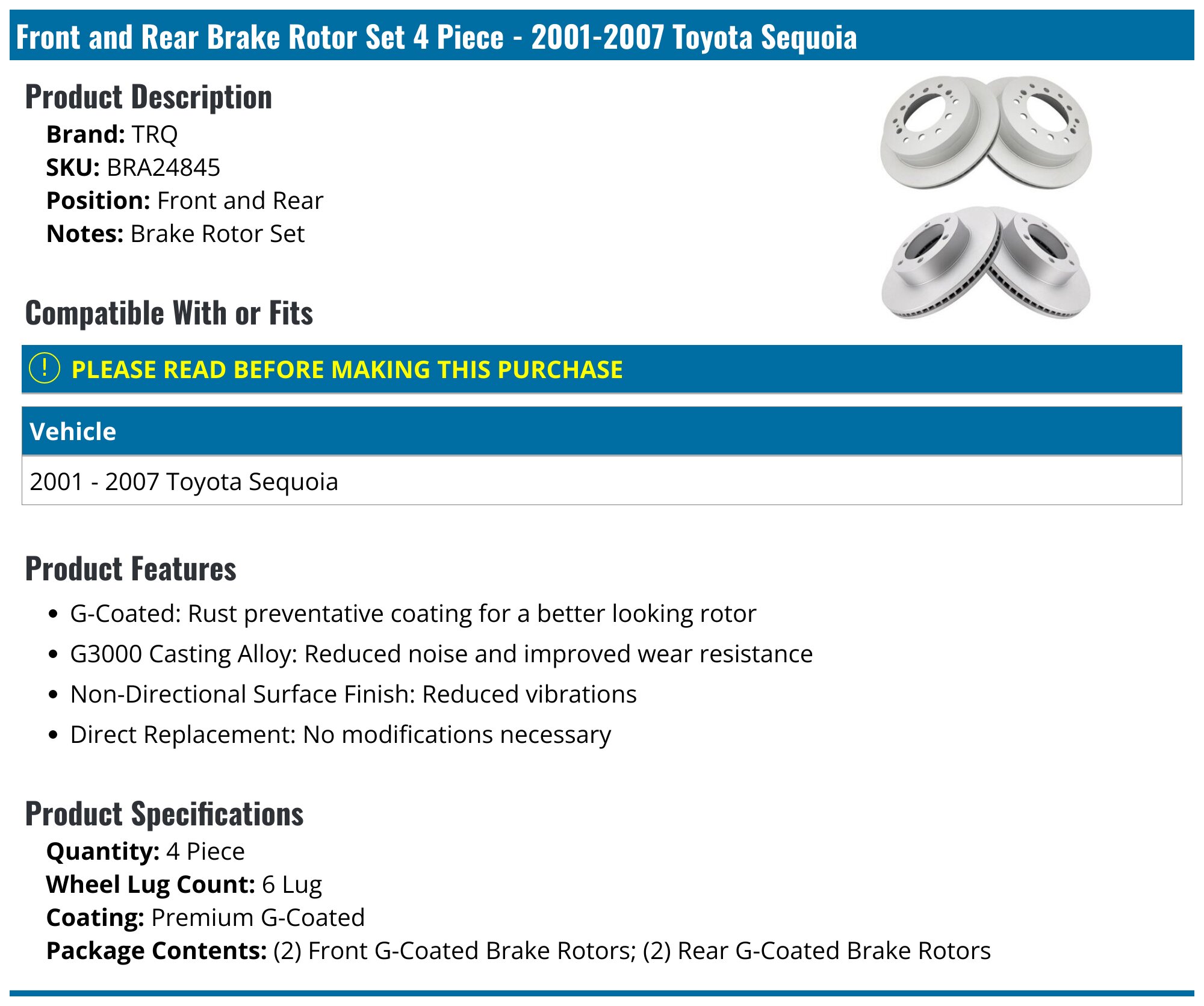 Front Brake Pad and Rotor Kit - 2001-2007 Toyota Sequoia