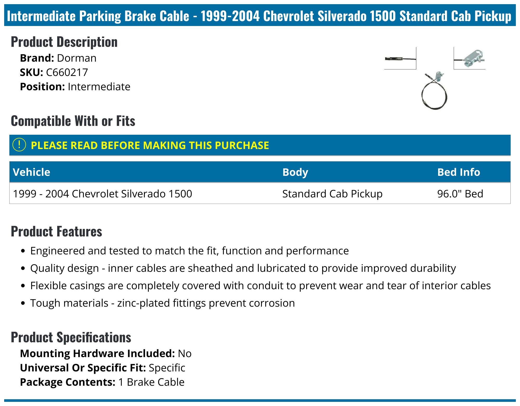 Intermediate Parking Brake Cable - Compatible With 2005 - 2009 Chevy Silverado 1500 Standard Cab Pickup 2006 2007 2008 Ed352364 79f2 4766 9eef 33395064bea2.ee18db70373da8a5ff63429b69bf4c11