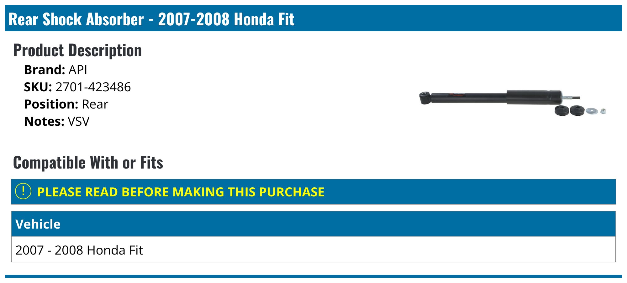 TRQ Rear Left & Right Shock Absorbers For 2007-2008 Honda Fit - Direct Fit Replacement Pair (Passenger & Driver Side)