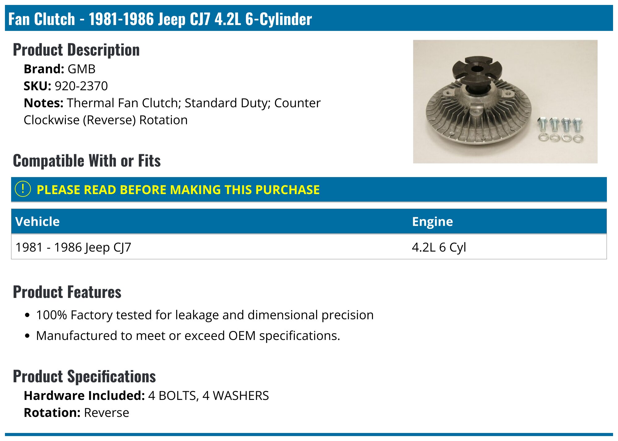 Jeep CJ7 Fan Clutch - Fan Clutches - AC Delco Replacement Four