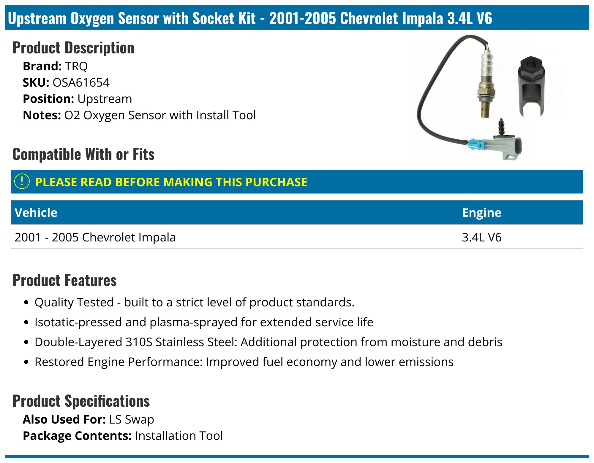 Upstream & Downstream Oxygen O2 Sensors (2pcs) For 2001-2004 Chevy Impala 3.4L V6