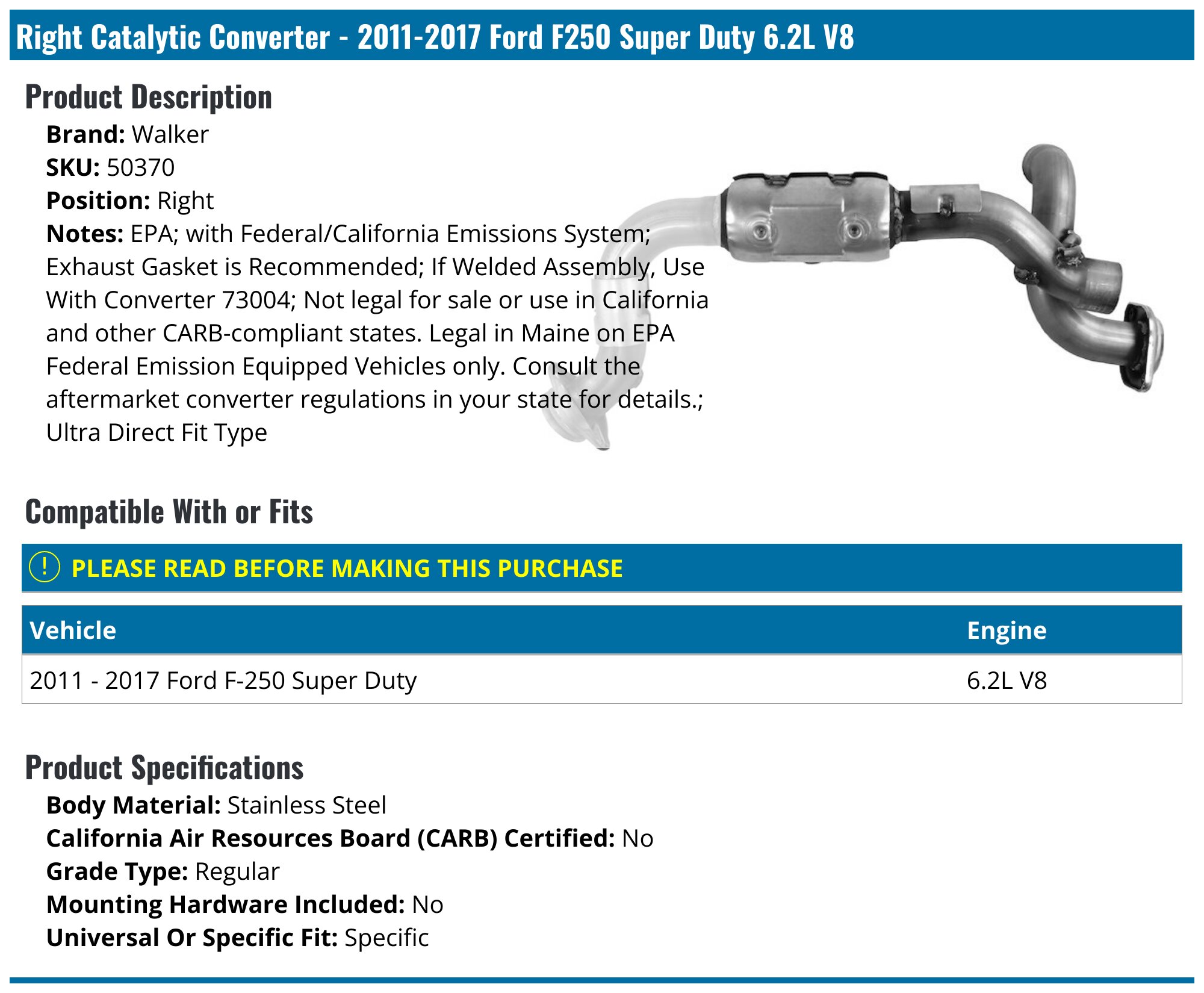 1999-2004 Toyota Tacoma Federal / EPA Catalytic Converter - Direct Fit 641187