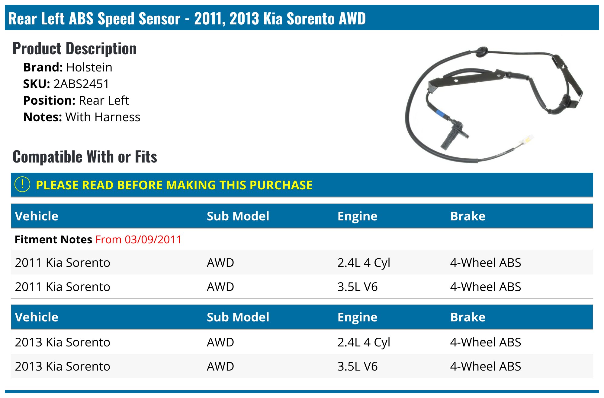 エンジン回転数センサー 95670-3W300 95671-3W300 フロント左＆右ABSホイールスピードセンサー Kia Spo  Amazon.co.jp: Compatible With Kia For Sportage 2011-2016 2.0L 2.4L L4 3.3L  V6 フロント 左 右 ABS ホイール スピード センサー 95671-3W300 95670-3W300 ABS ... 車のABSスピードセンサー Compatible With Kia For Sorento 2014 2015 フロント右 ABS