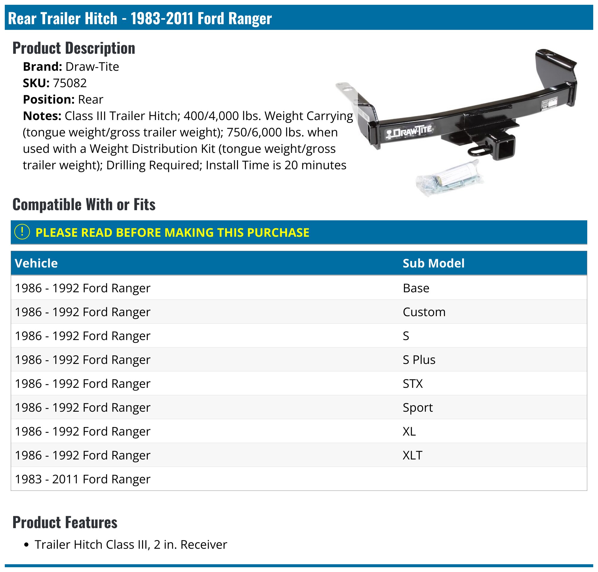 DRAW TITE 75082 Max-Frame Class Iii - Iv 2 In