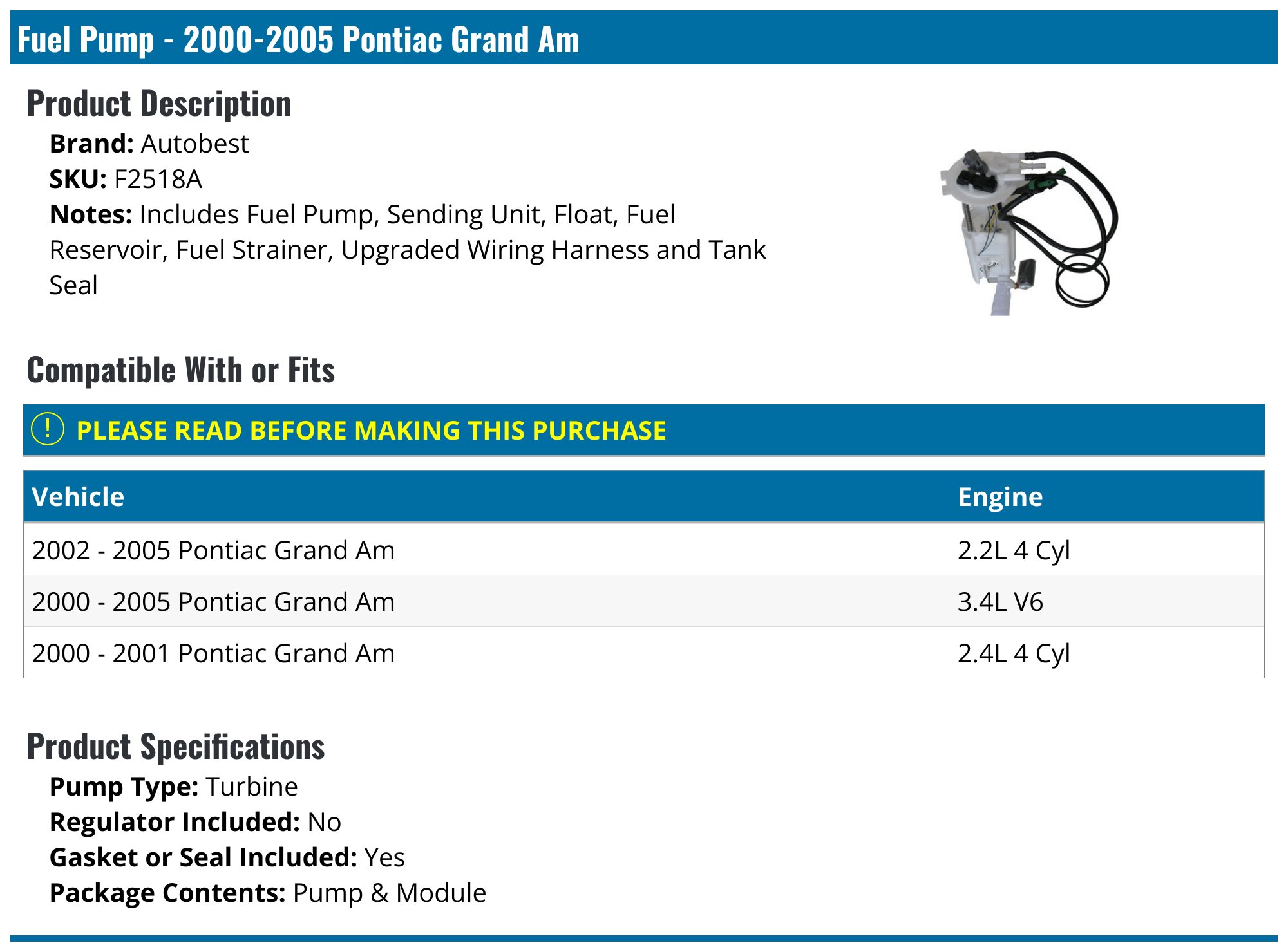 Ecogard Premium Fuel Filter – Fits 1999-2005 Pontiac Grand Am With 3.4L Engine