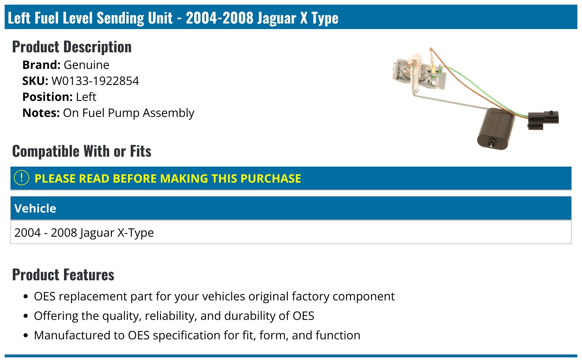 Allmakes 4x4 Fuel Level Sending Unit – For Jaguar XJS Convertible (1992-1996) – DAC11188