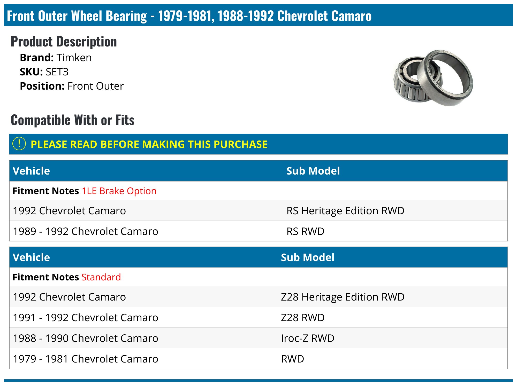 Wheel Bearing - 1988 Chevrolet Monte Carlo | O'Reilly Auto Parts