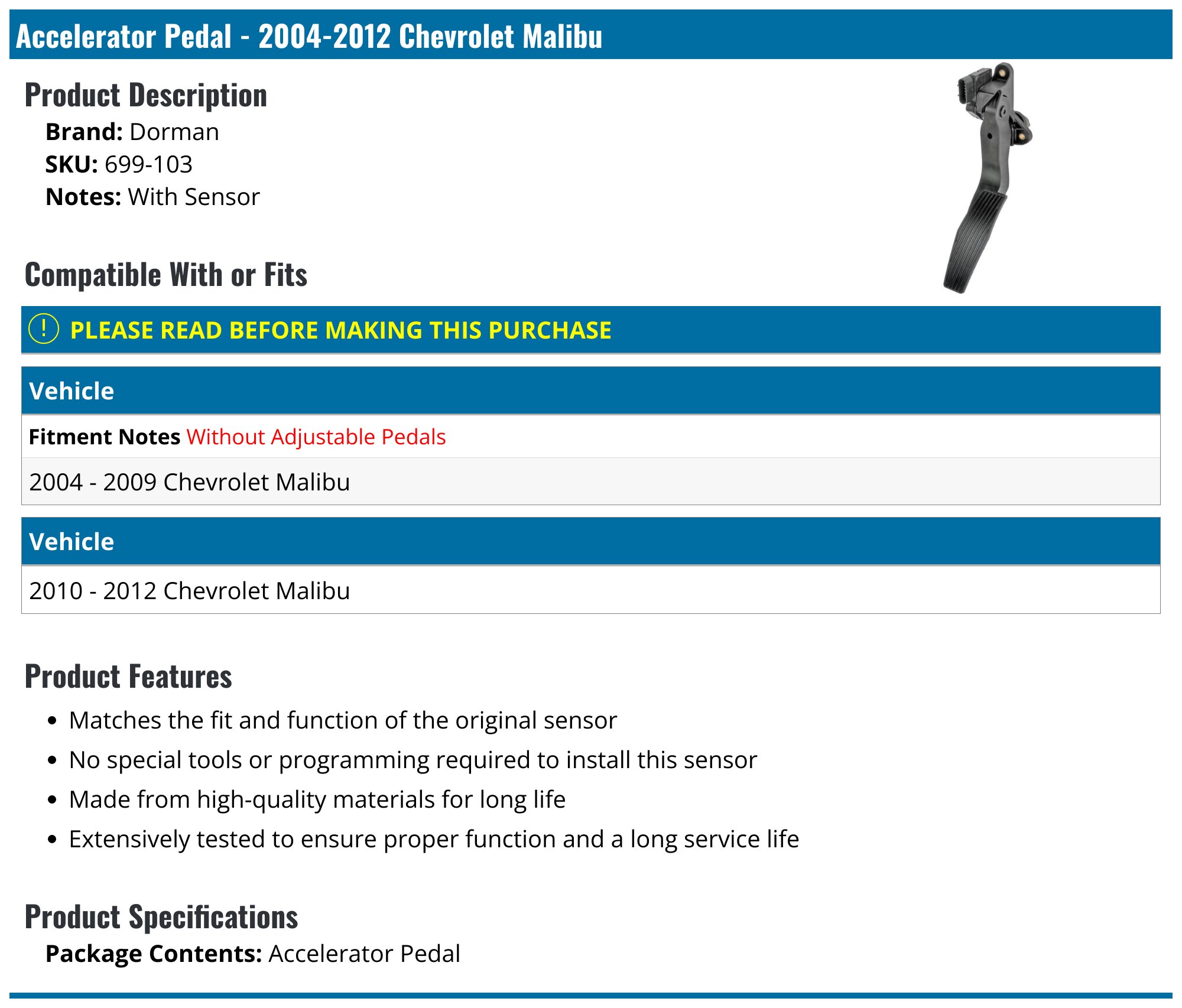Dorman OE Solutions 9 Terminal Accelerator Pedal Position Sensor 699101 | O'Reilly Auto Pa Dorman OE Solutions 9 Terminal Accelerator Pedal Position Sensor 699101 | O'Reilly Auto Pa