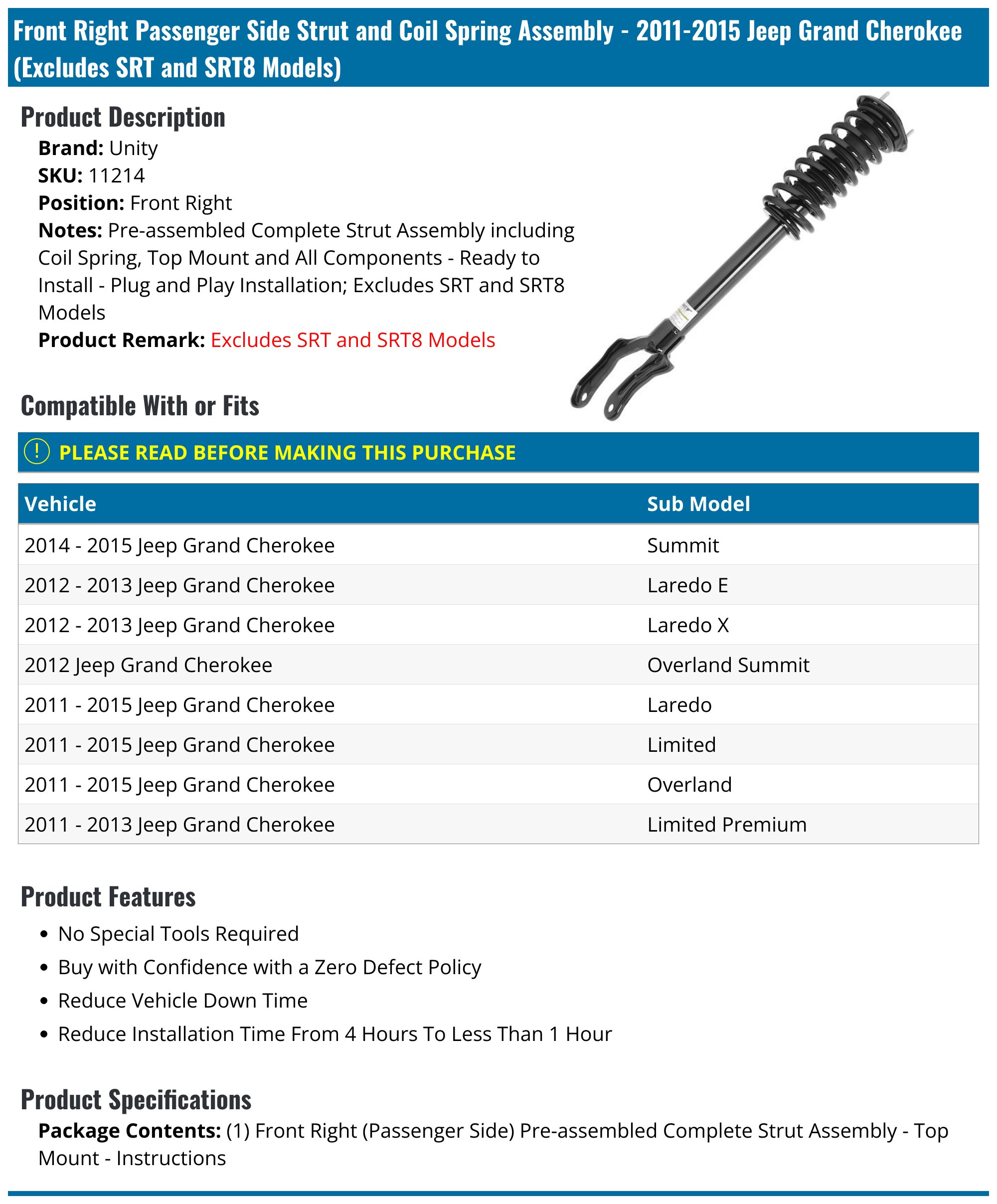 Front Pair Complete Struts With Coil Springs For 2011-2015 Jeep Grand Cherokee V6 2 thumbnail image