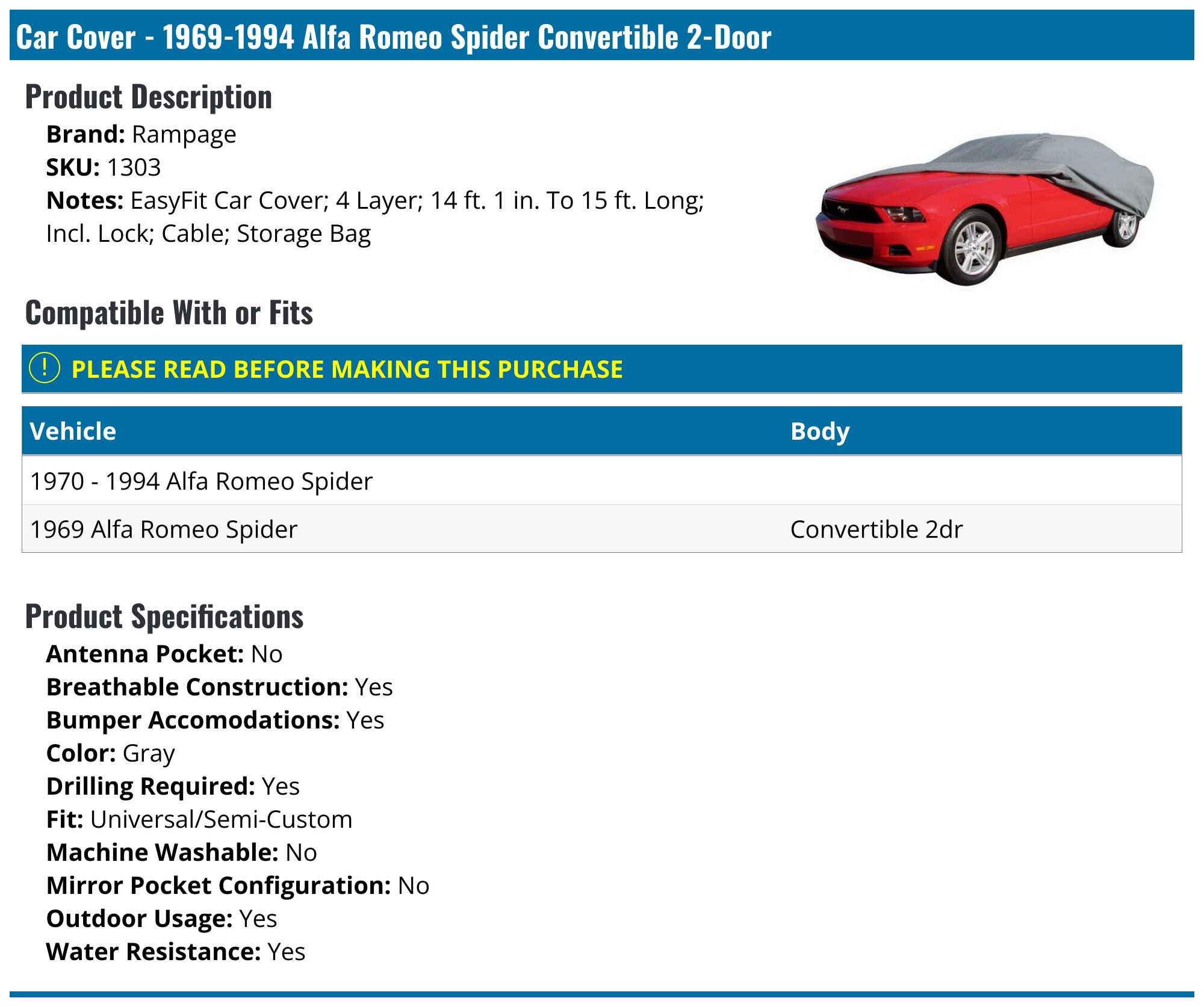 Ford Thunderbird Car Cover │ 10-Year Warranty │ Custom Fit │ 100% Weatherproof