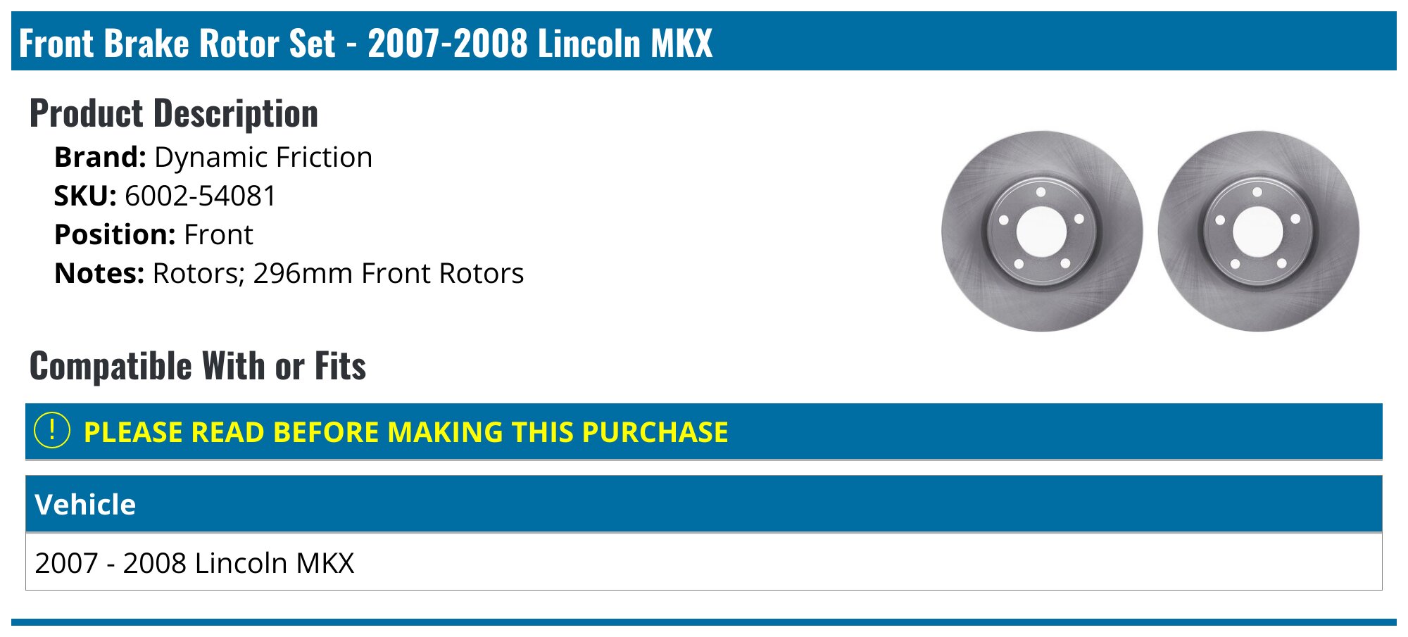 PowerStop Rotor Kit | 2007–2015 Lincoln MKX (SC3057) main image 1