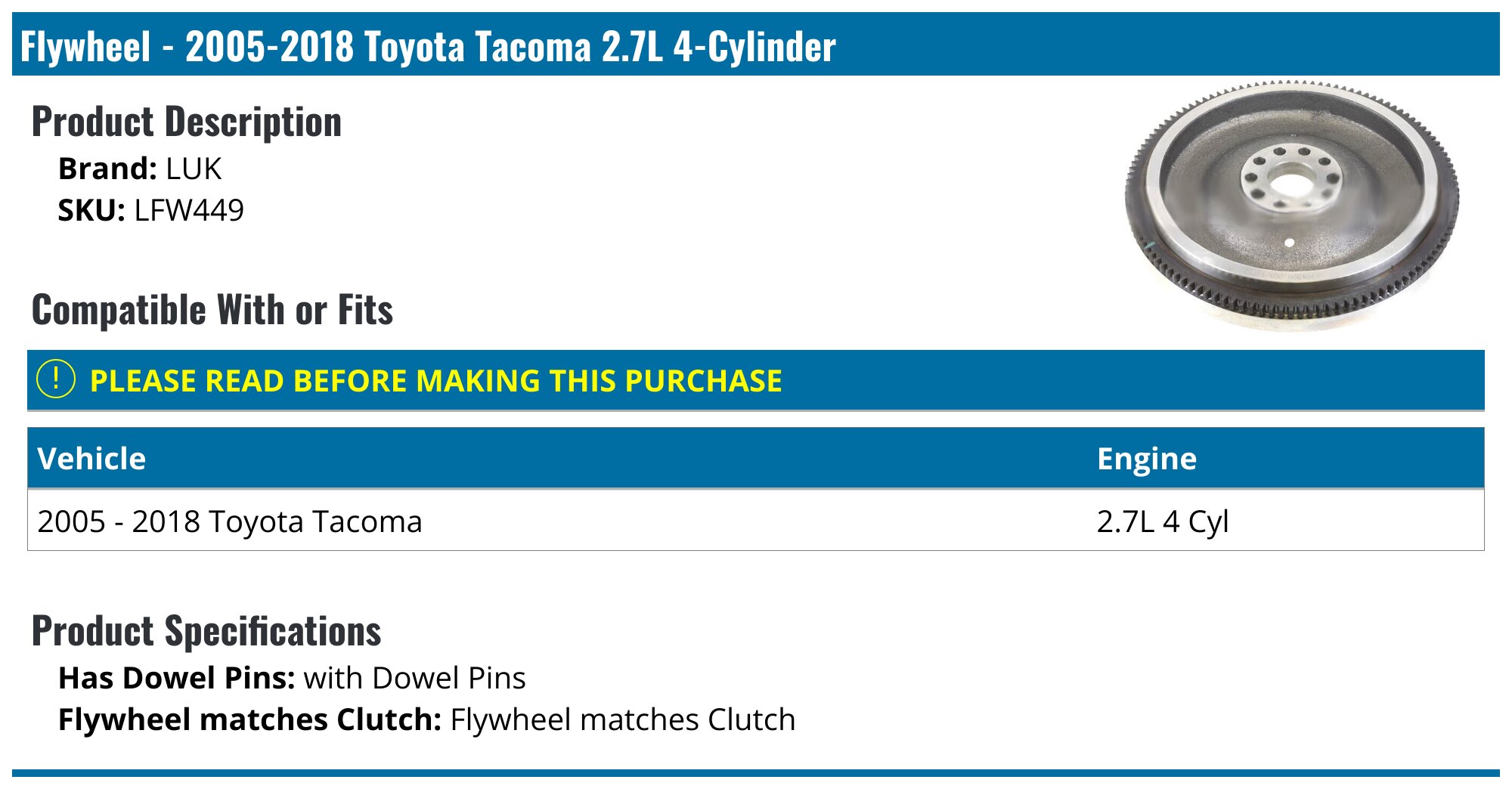 ClutchMax Premium Clutch Kit W/ Flywheel For Toyota Tacoma 2.7L 2TR-FE 2005-2018