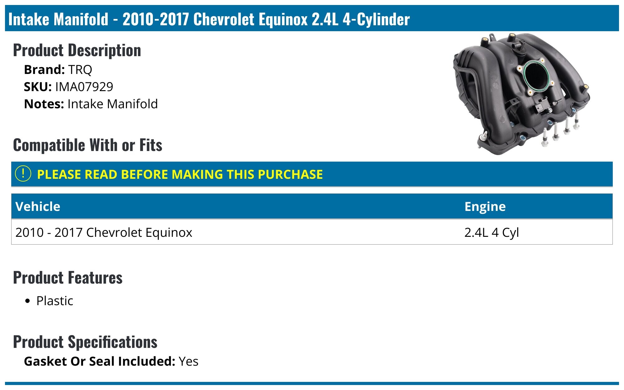 Exhaust Manifold for Chevrolet Equinox/GMC Terrain L4 2.4L 2015-2017 Exhaust Manifold for Chevrolet Equinox/GMC Terrain L4 2.4L 2015-2017