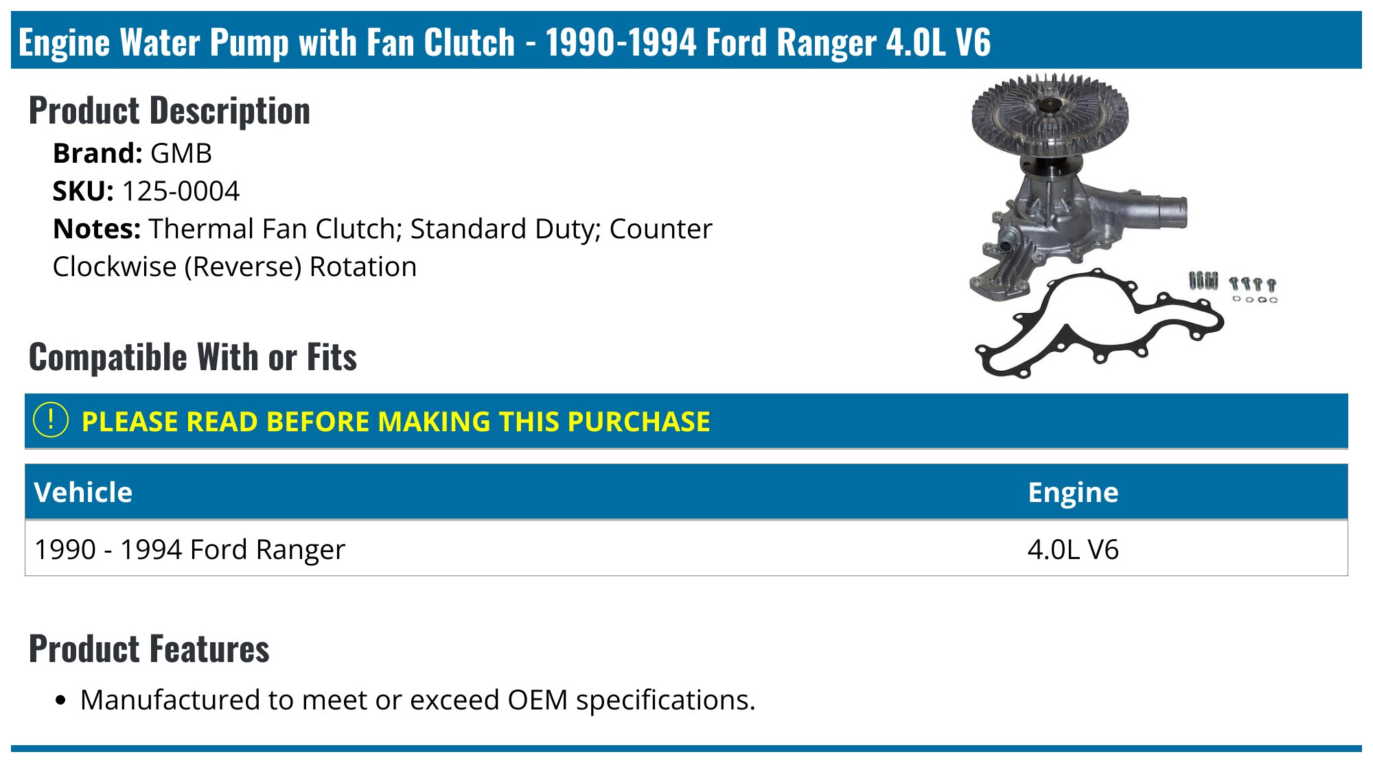 Inspiring 1994 Ford Ranger Water Pump Photos