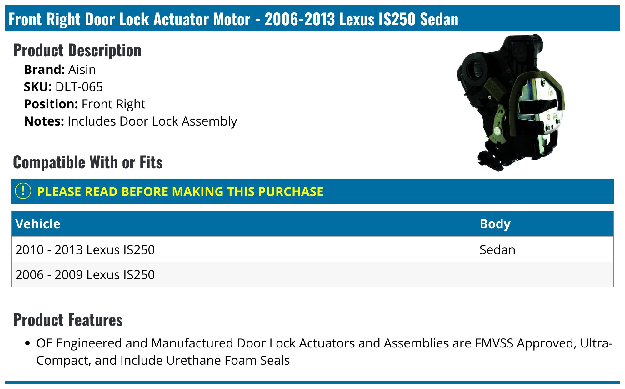 Front Driver Side Door Lock Actuator For Lexus IS250 IS350 2006-2012 & IS F 2008-2014 – Evan-Fischer