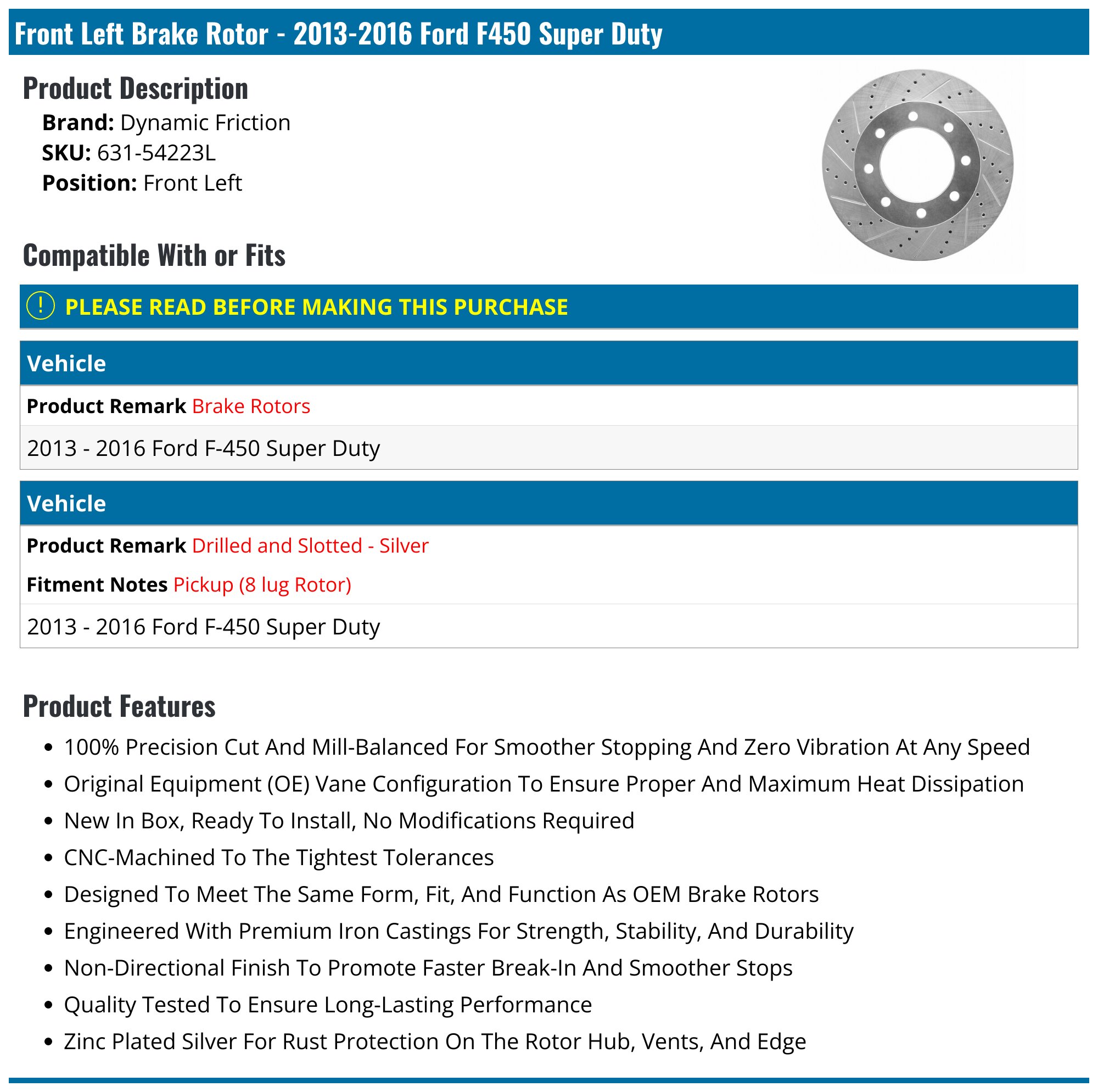 2013-2016 Ford F450 Super Duty Brake Rotor - Dynamic Friction 631 ...