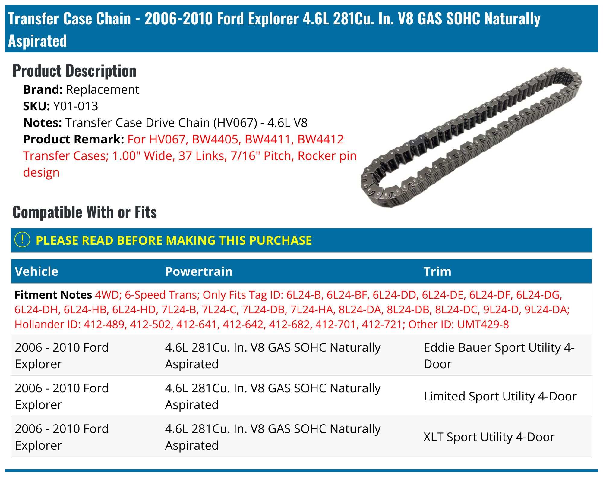 20062010 Ford Explorer Transfer Case Chain Replacement Y01013