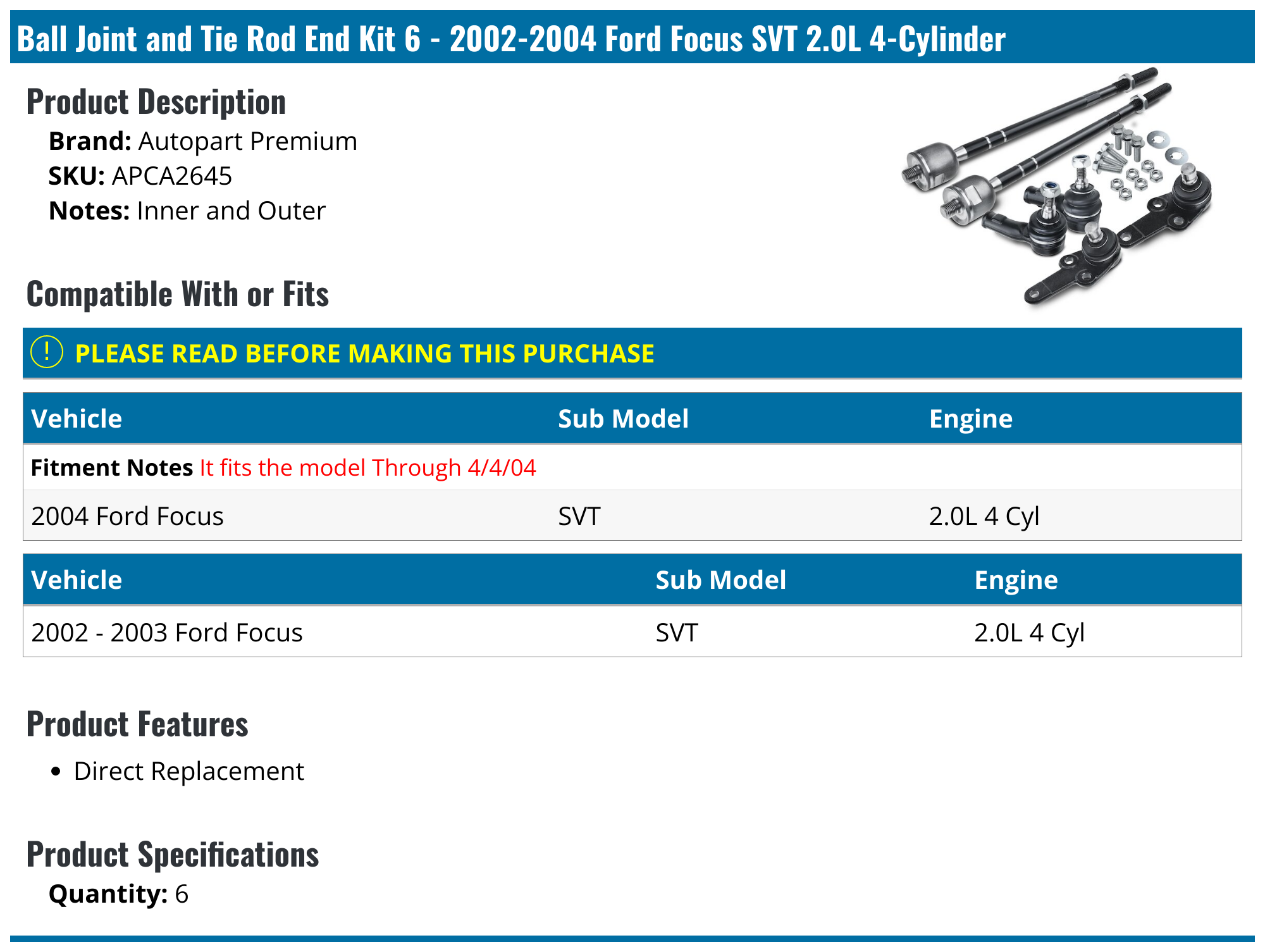 20022004 Ford Focus Ball Joint Autopart Premium APCA2645