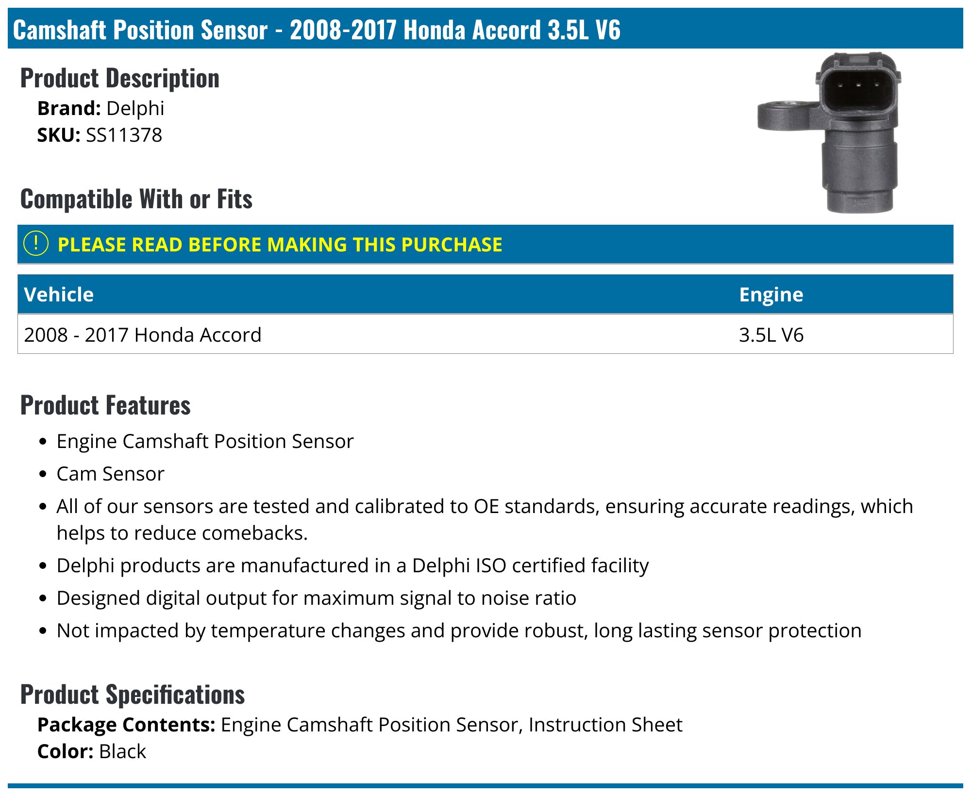 SS11037 DELPHI Sensor, camshaft position for AUDI,MITSUBISHI,SEAT,SKODA,VW