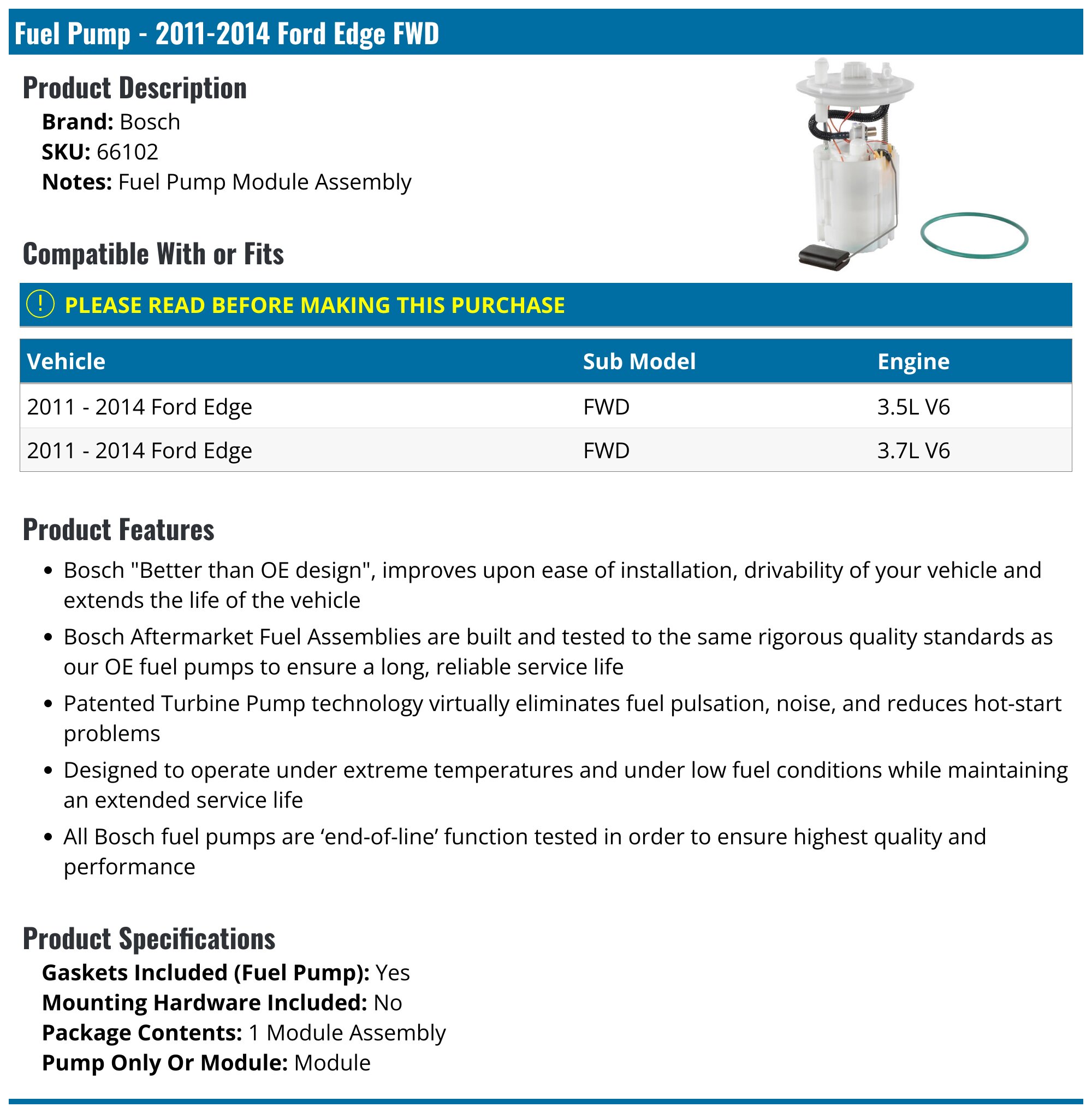 Bosch Automotive 66102 Fuel Pump Module