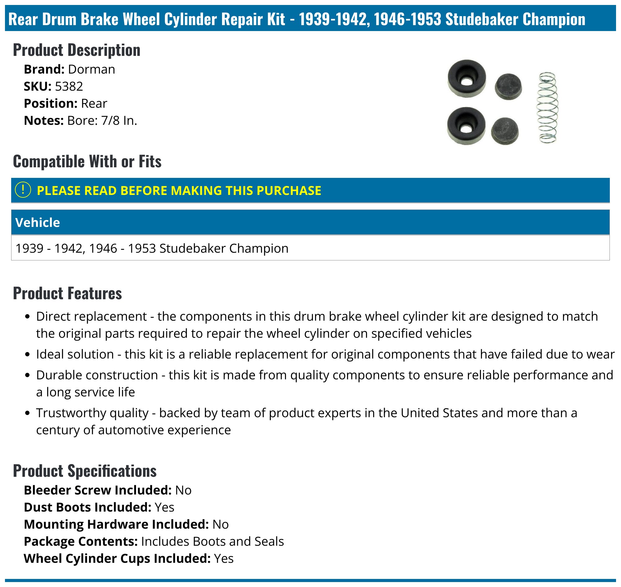 Dorman 5382 Dorman Wheel Cylinder