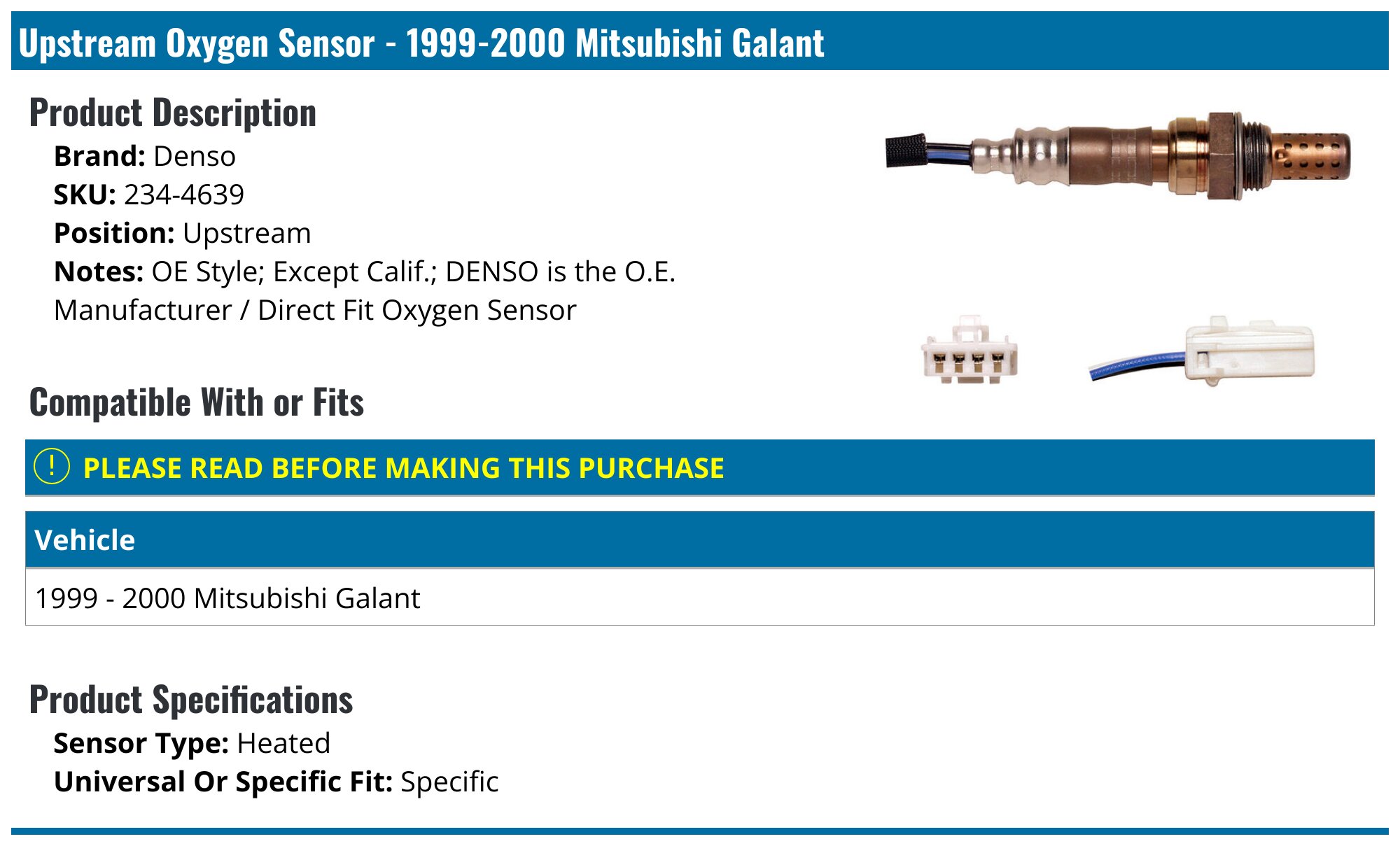 Oxygen Sensor-FWD DENSO 234-4639